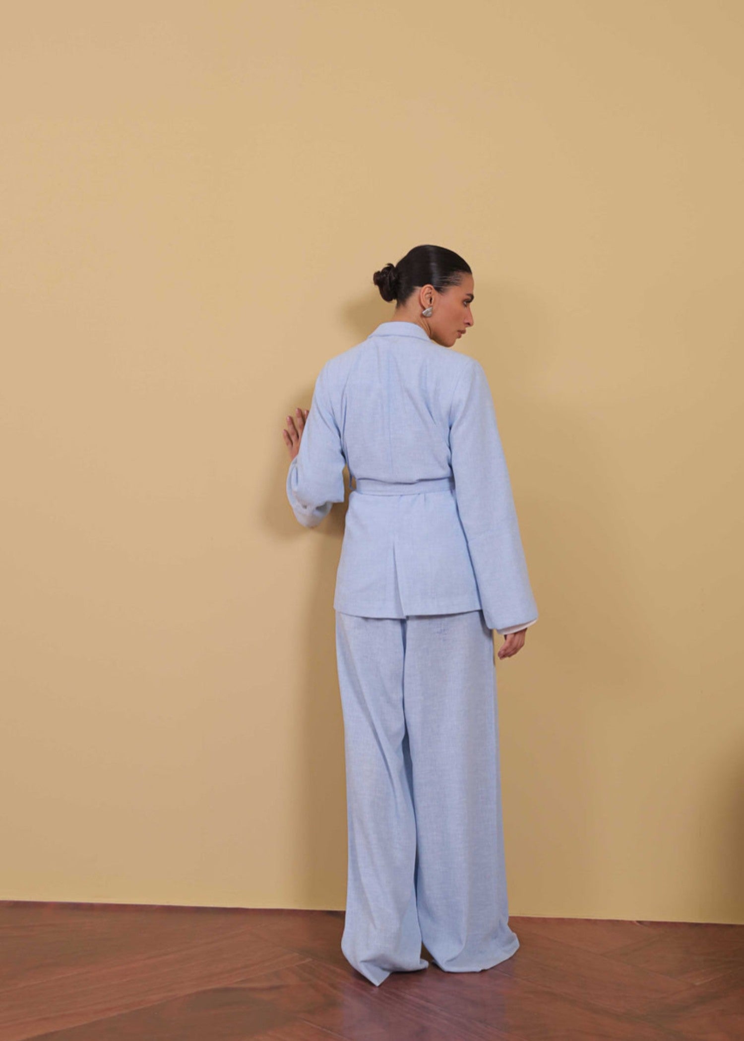 linen Blazer in Powder blue