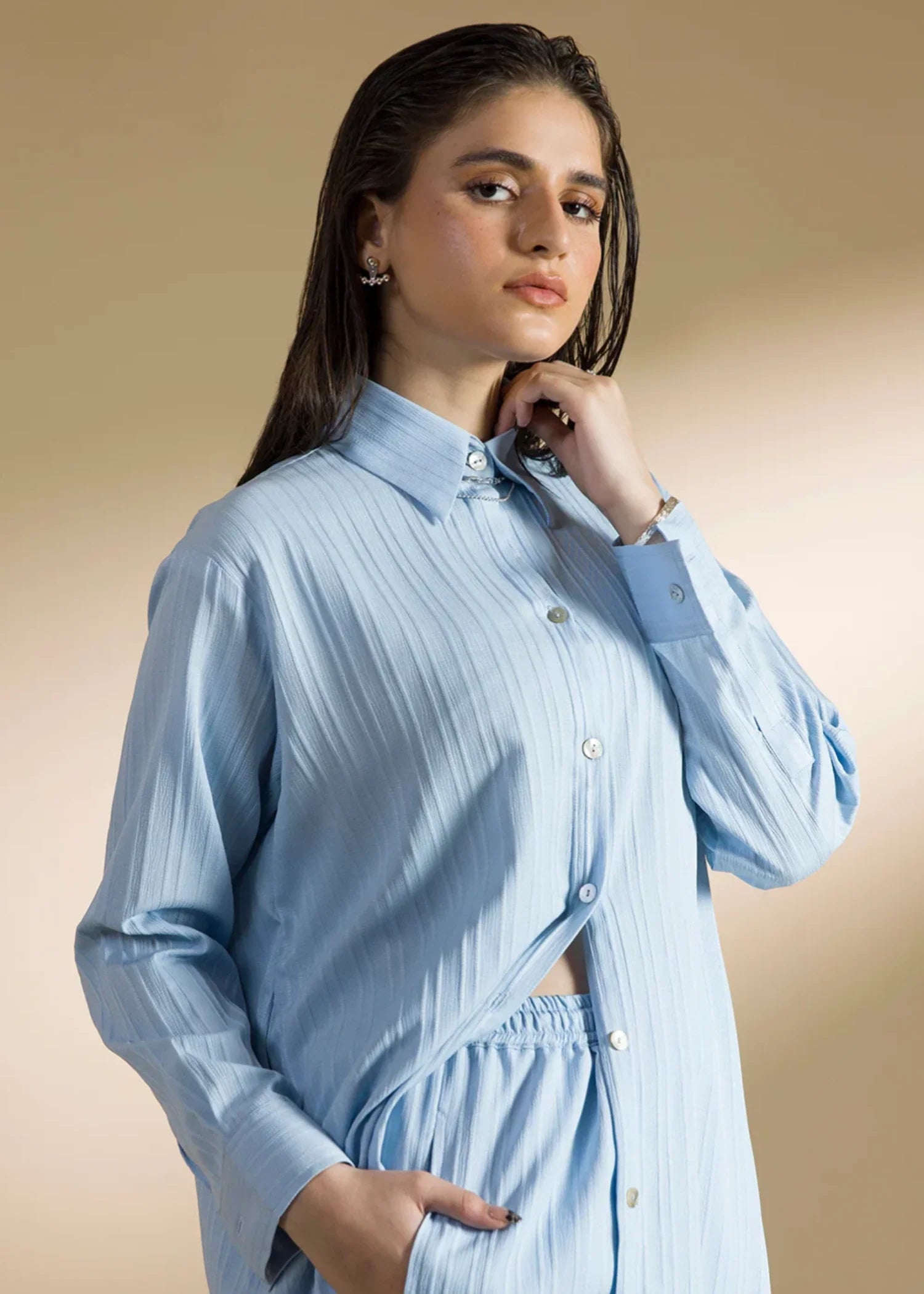 textured linen Co Ord Sets in Ice blue