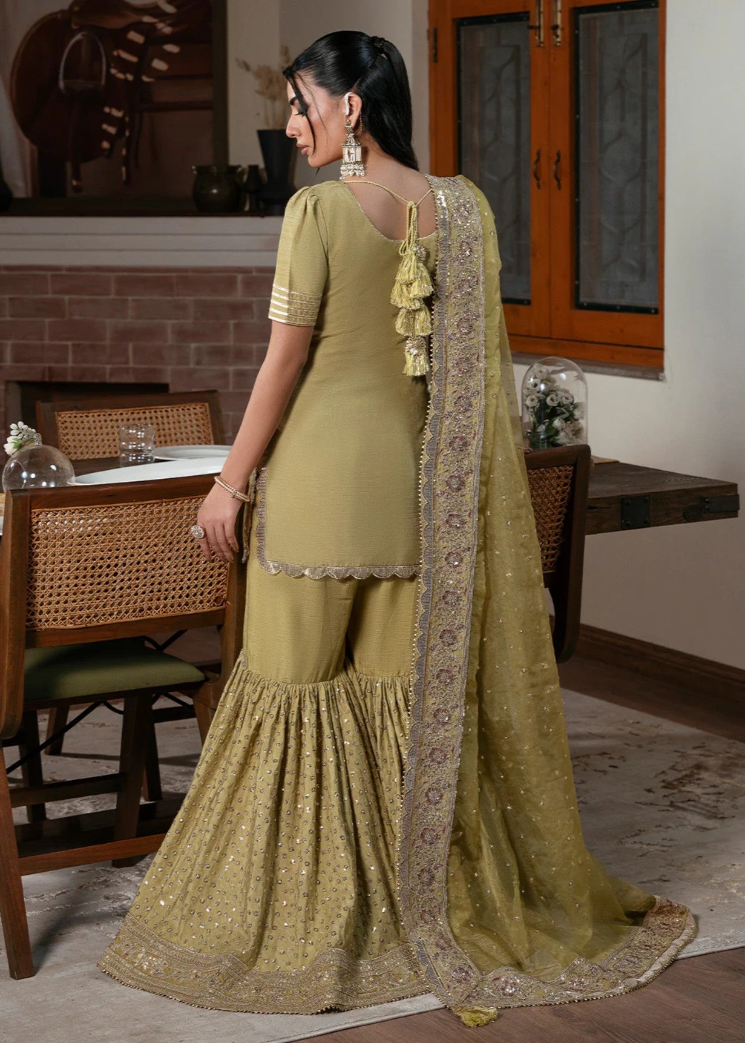 raw silk Unstitched in Lime green