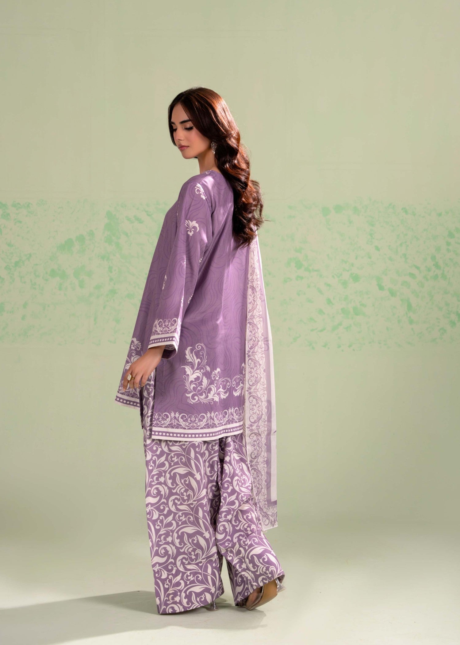 poly lawn Kurta Set in Plum