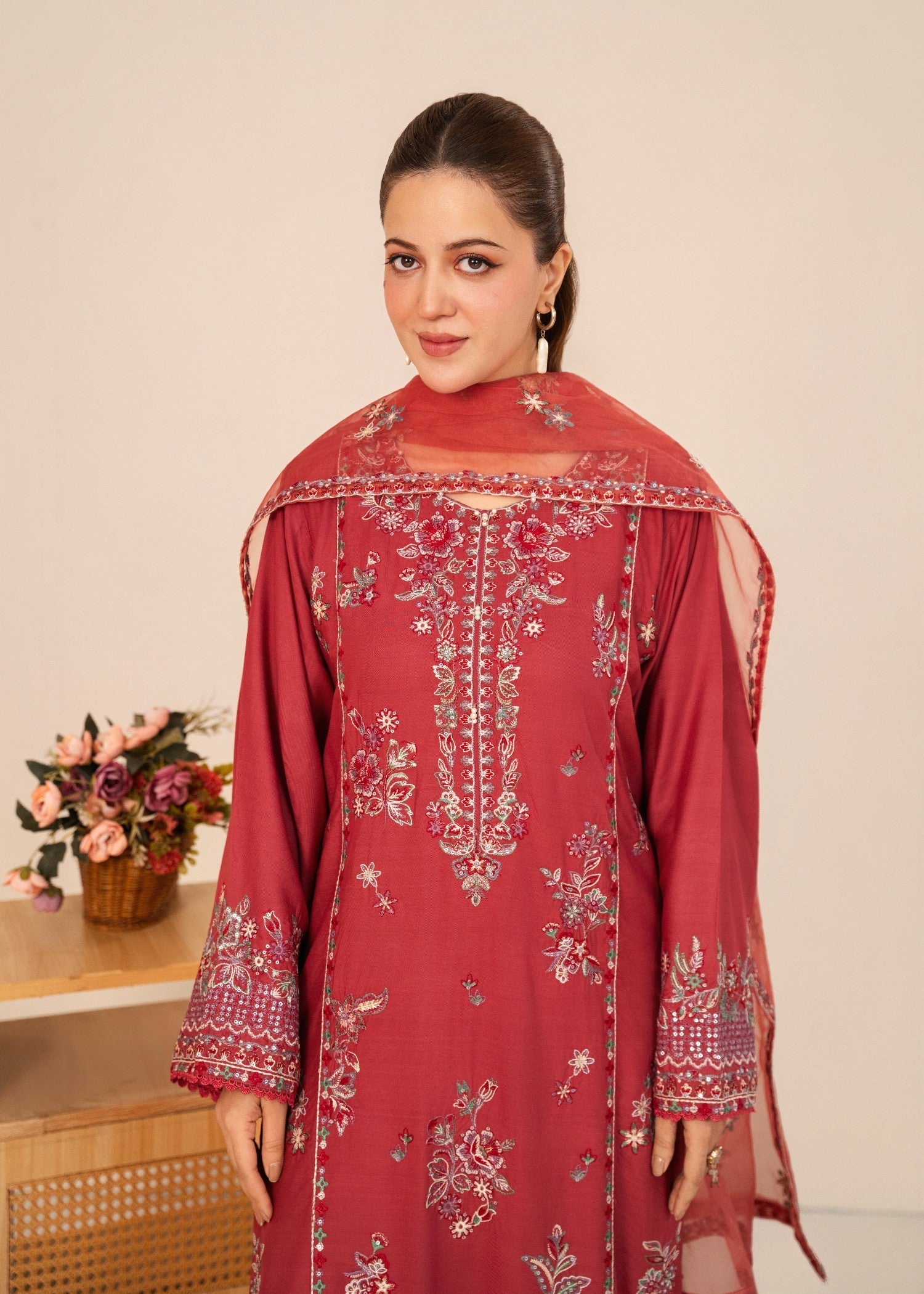 linen Kurta Set in Rose pink