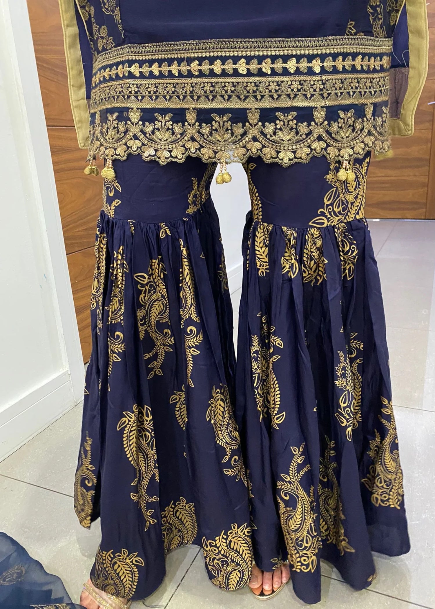 chiffon Gharara in Dark blue