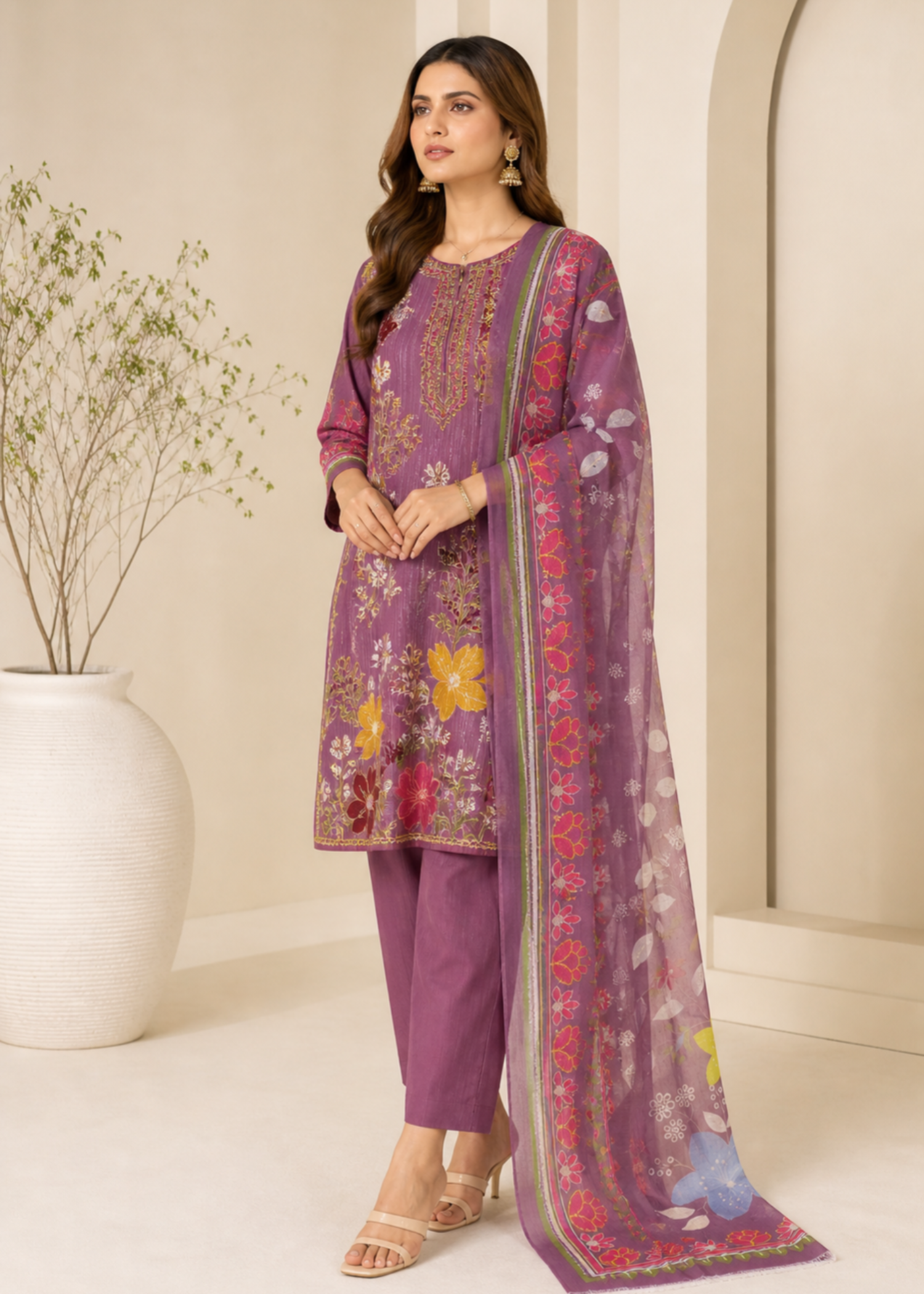 lawn cotton Kurta Set in Multi