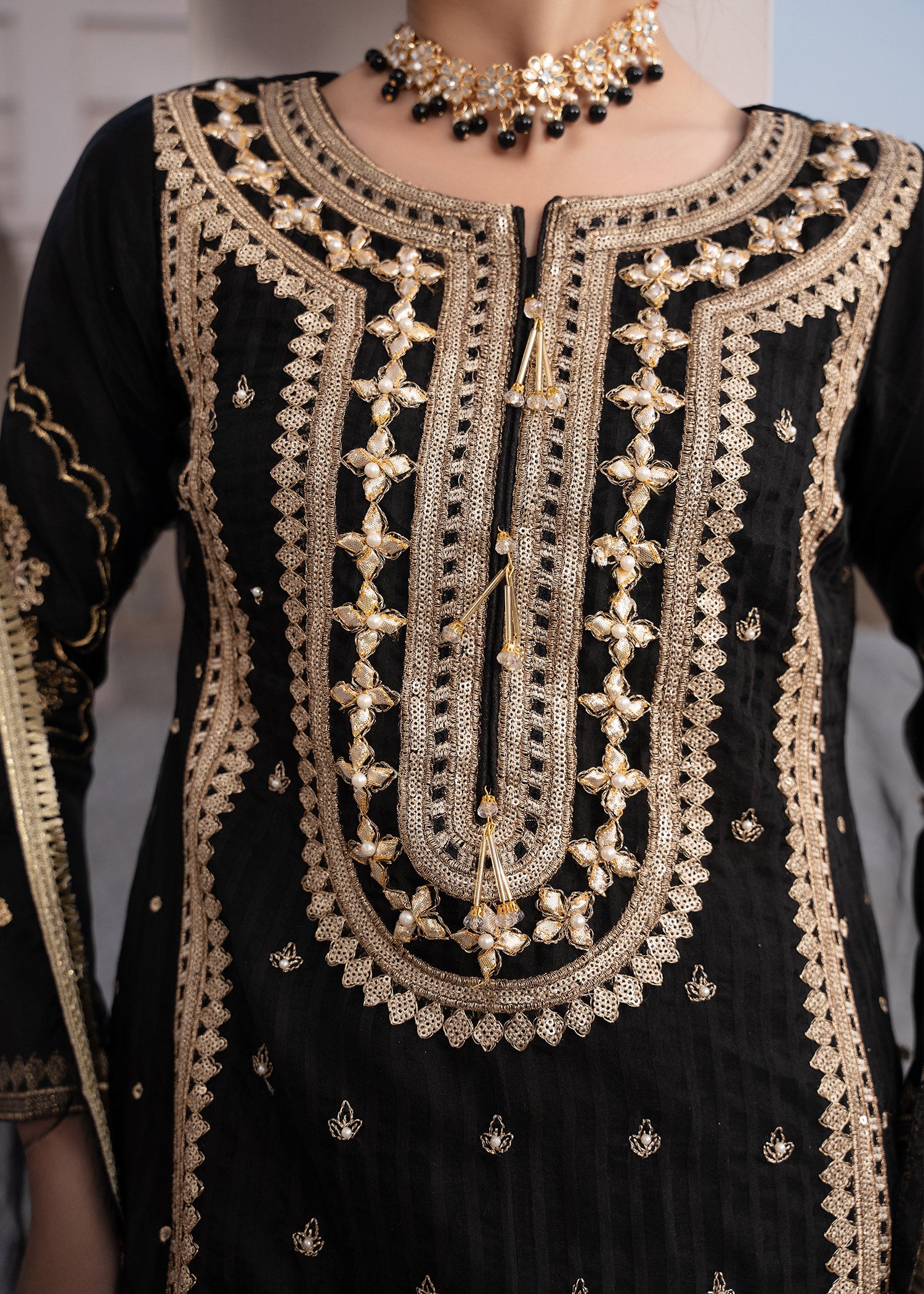 organza Kurta Set in Black