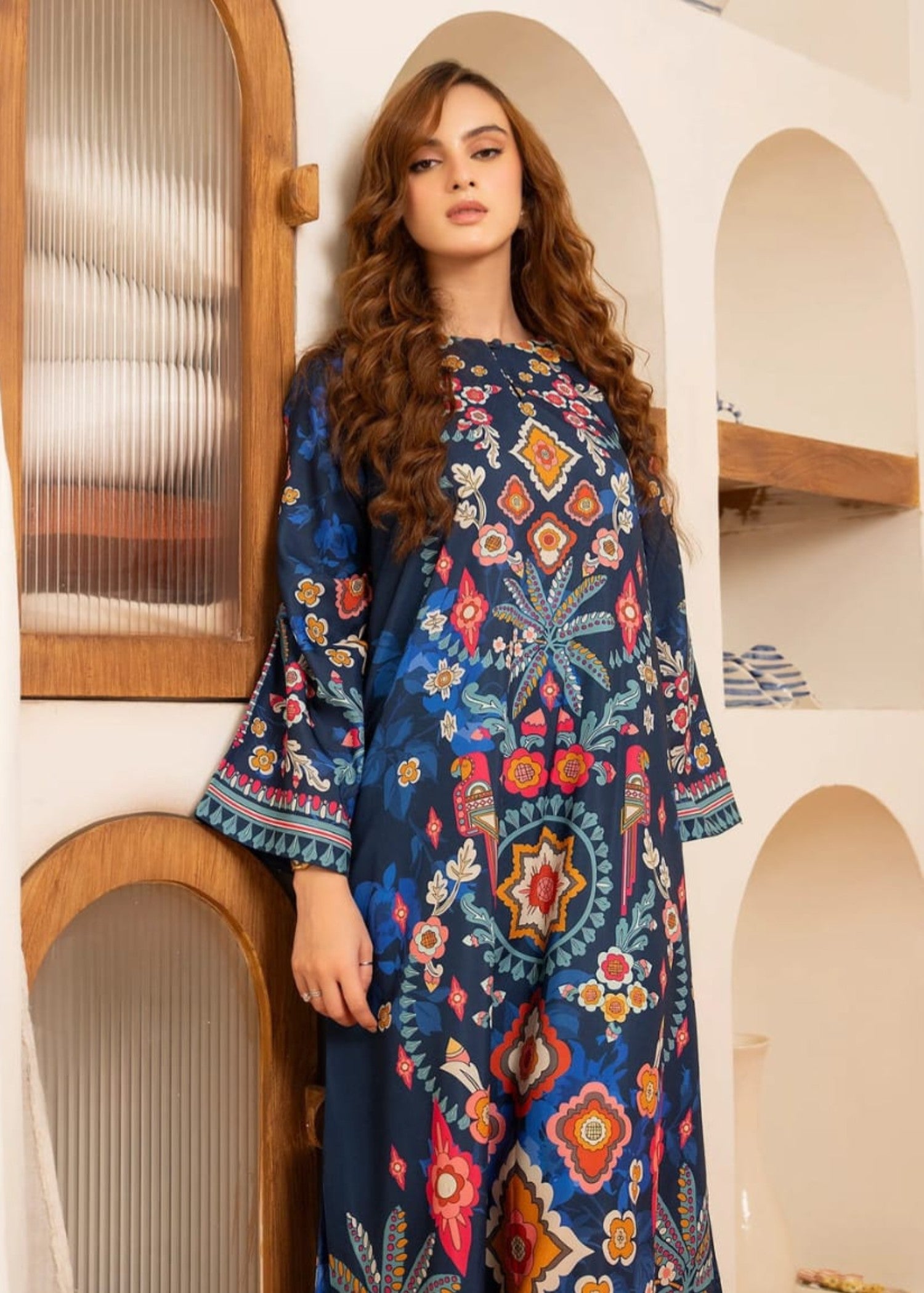 blended cambric Kaftan in Blue