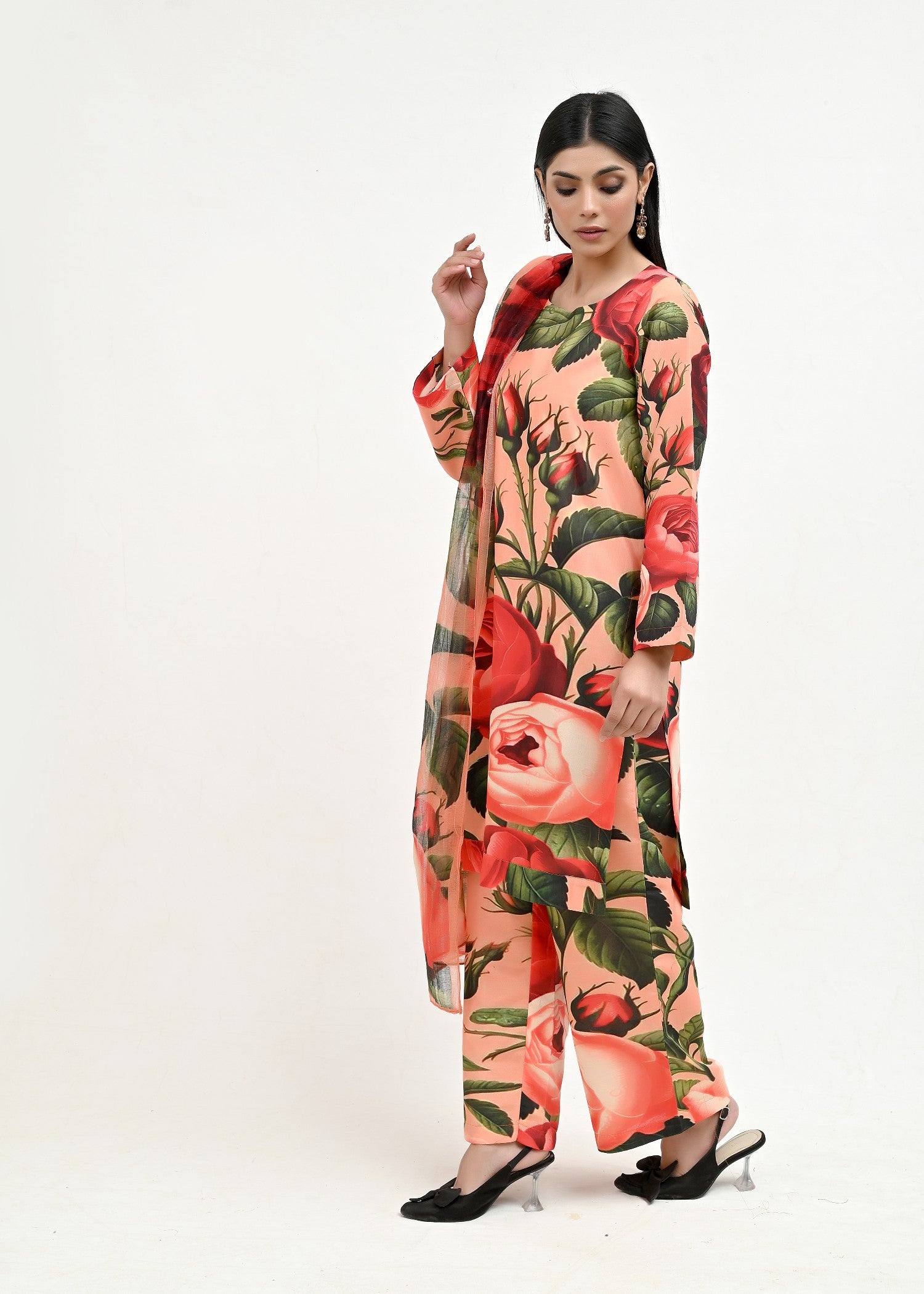 pk raw silk Kurta Set in Carrot orange