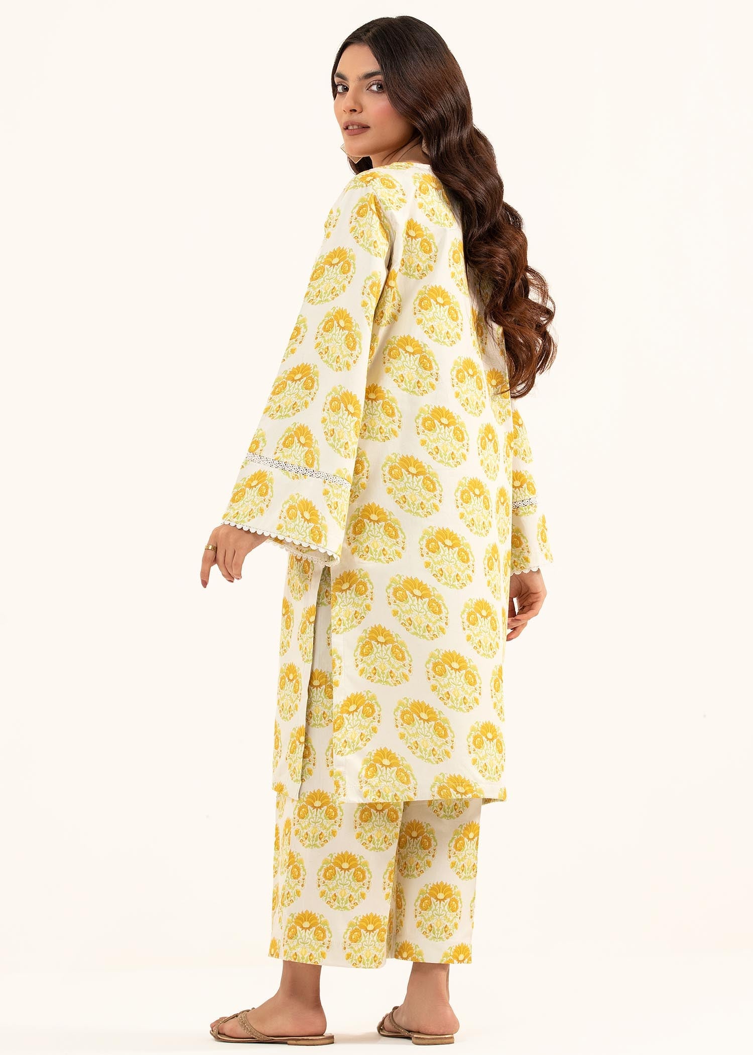 cotton satin Kurta Set in Butter