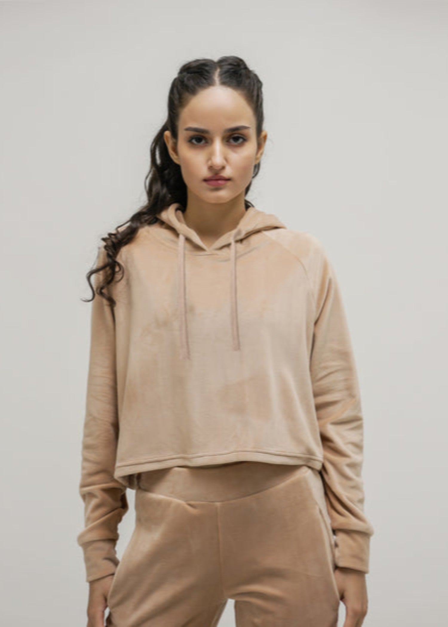 polyester-spandex Hoodie in Beige