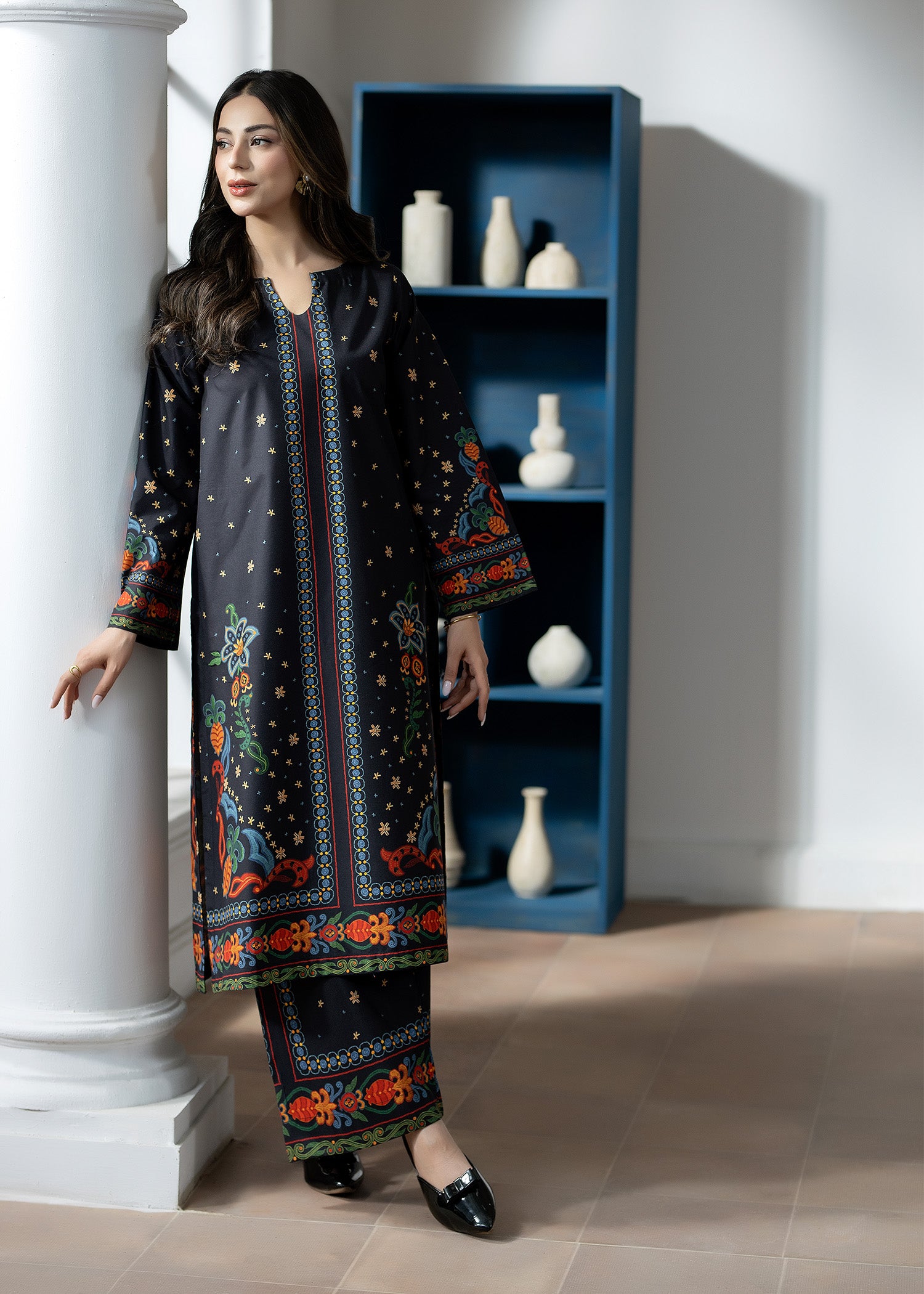 silk finish lawn Co Ord Sets in Black