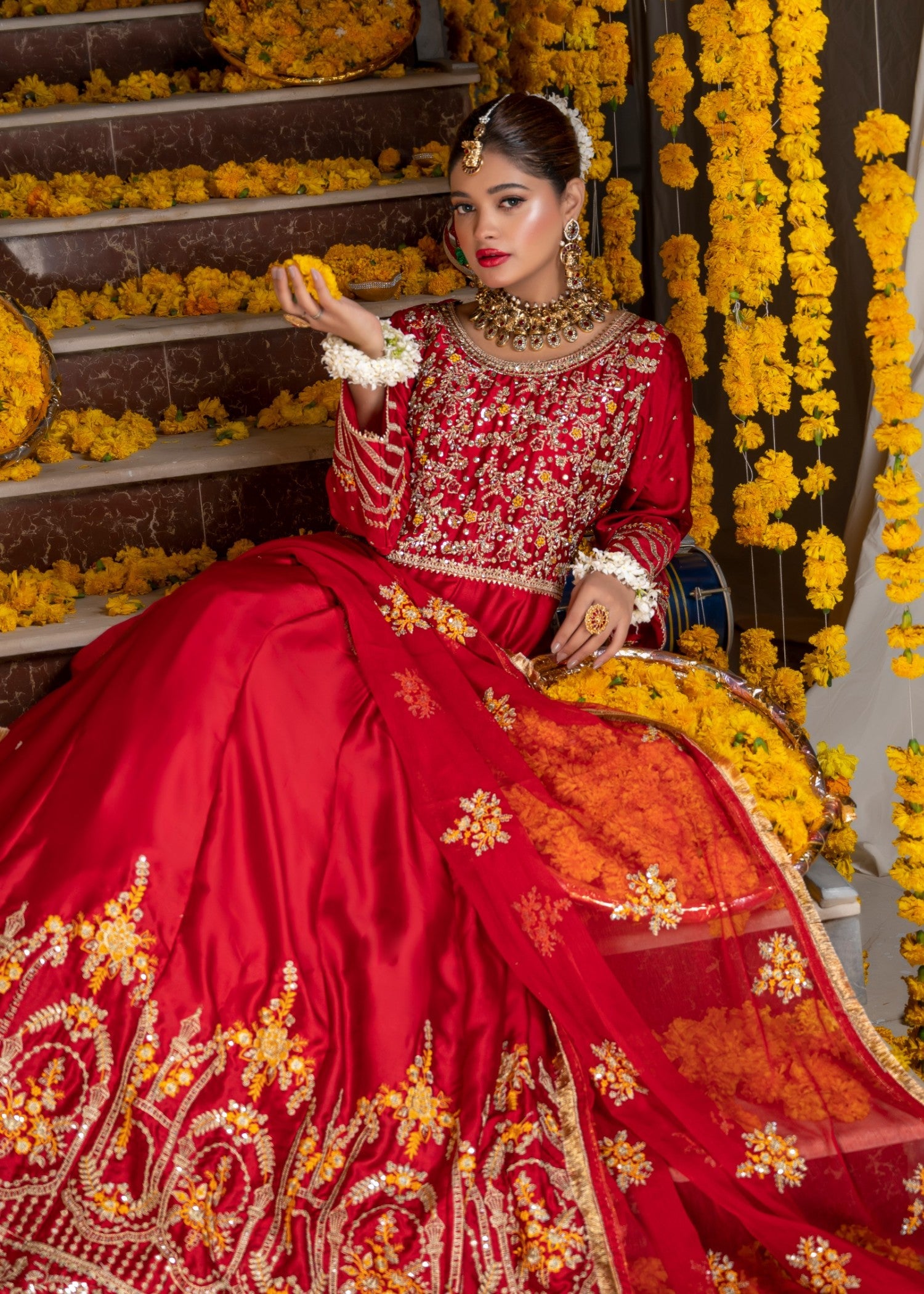 silk Pishwas in Red