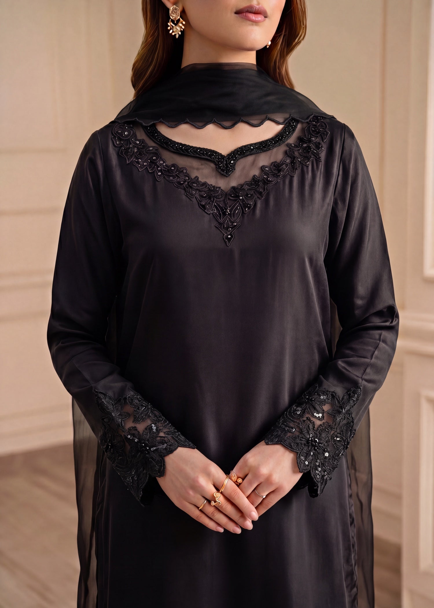 silk Sharara in Black