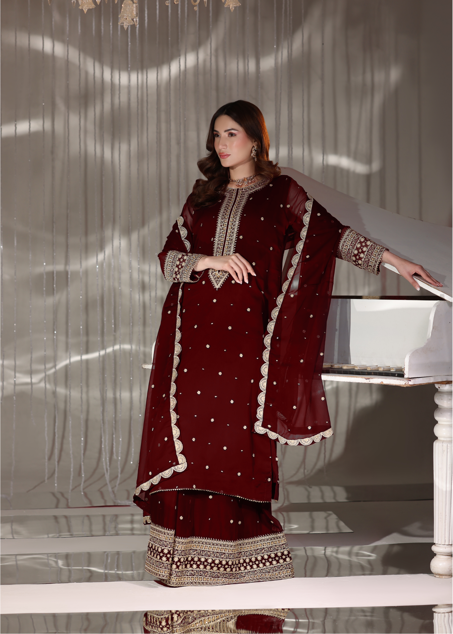 pk chiffon Lehenga in Maroon