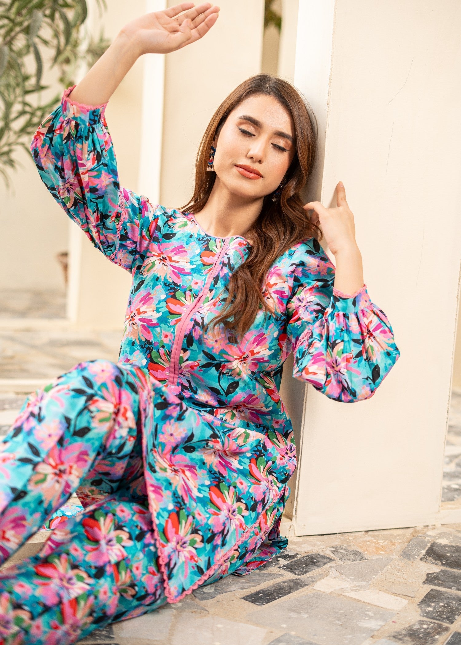 cambric Kurta Set in Multi