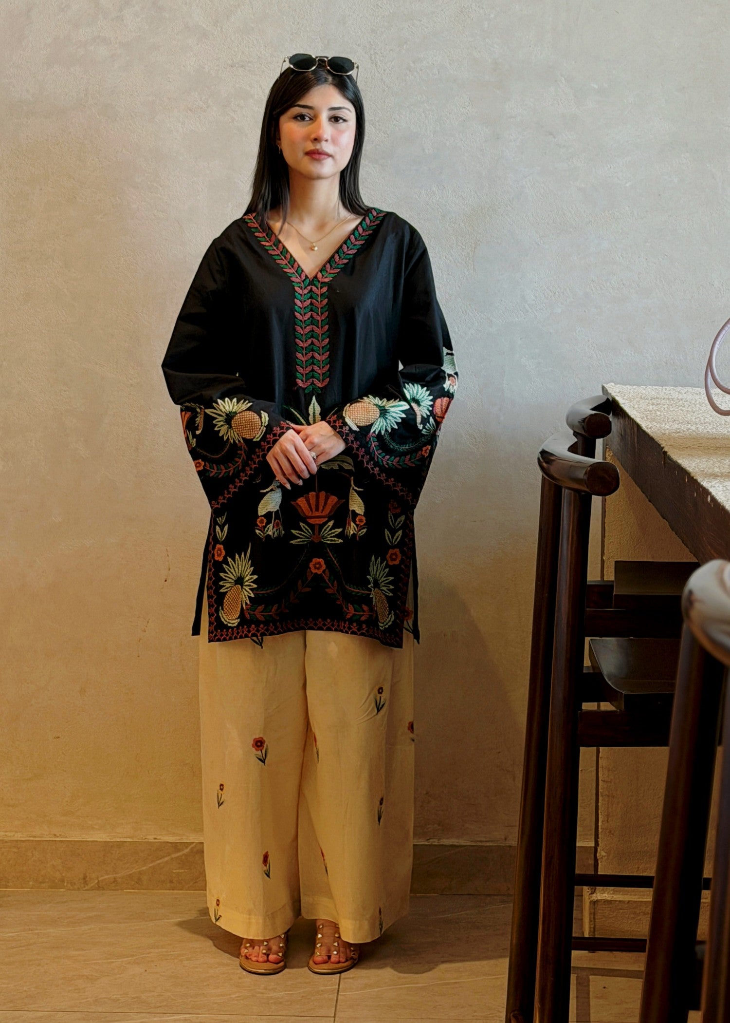 cotton Kurta Set in Black