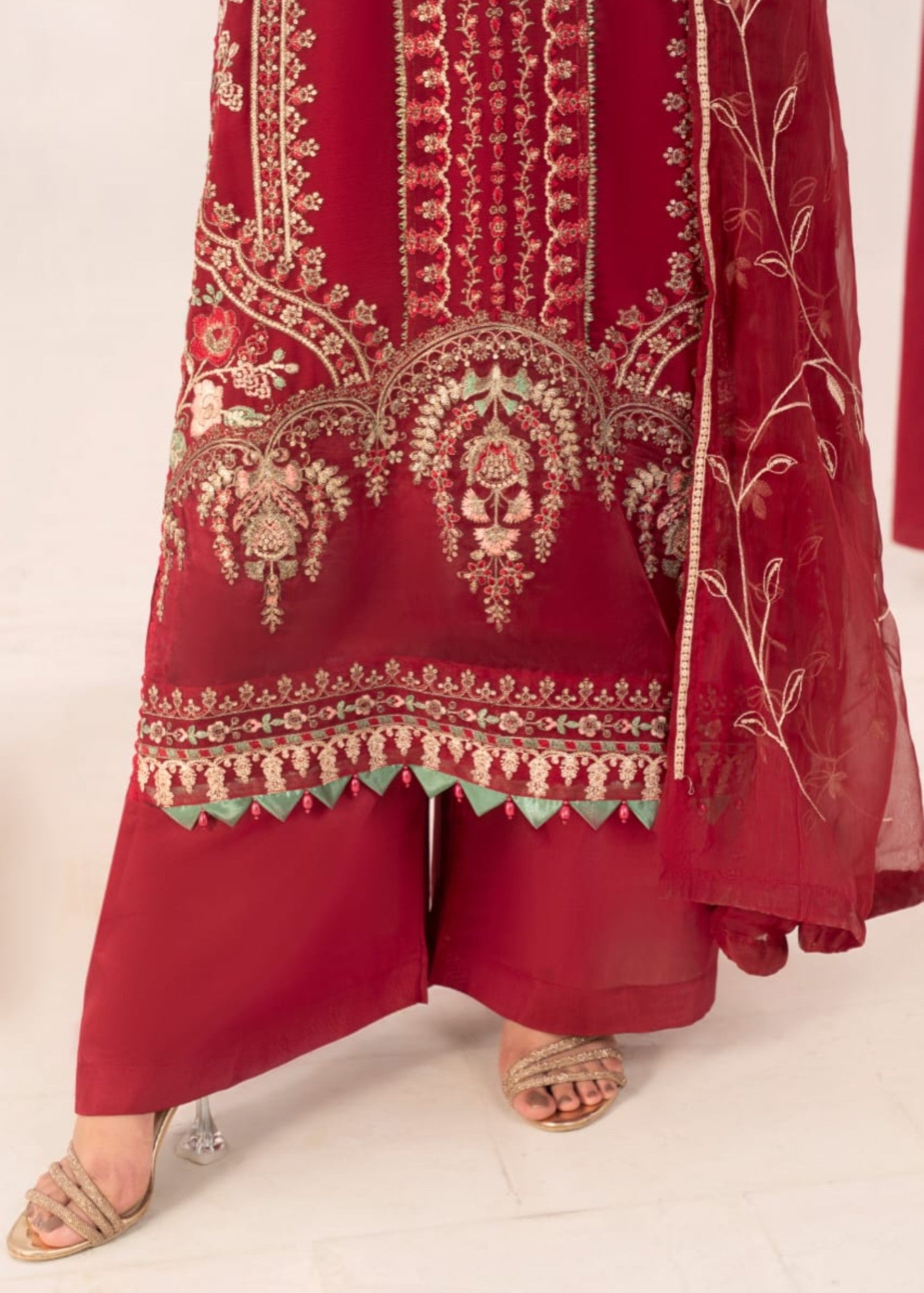chiffon Kurta Set in Cherry red