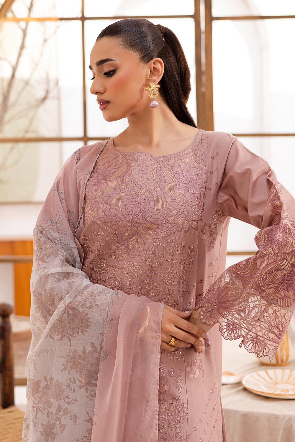 lawn Kurta Set in Indian pink