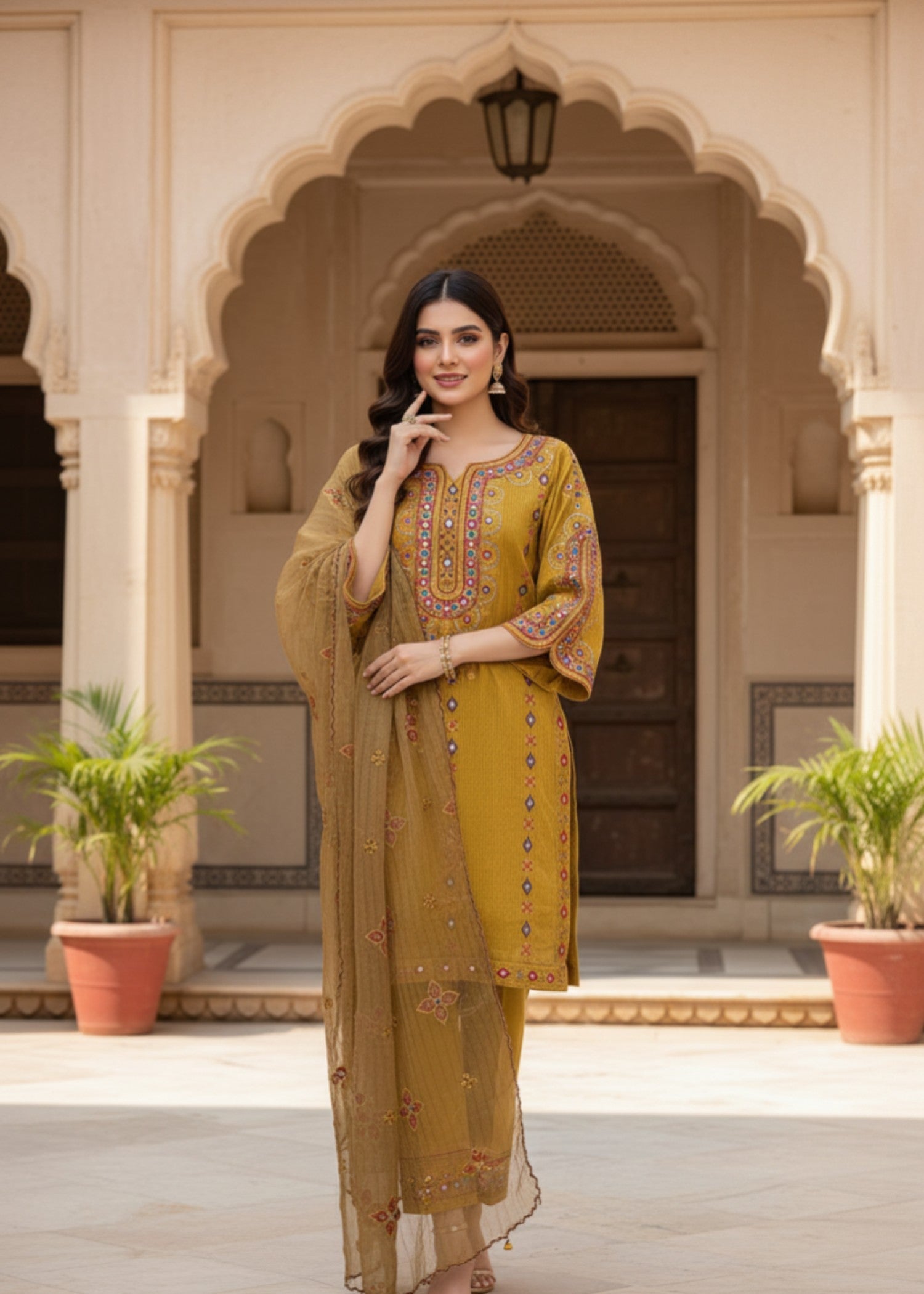 organza net Kurta Set in Golden orange