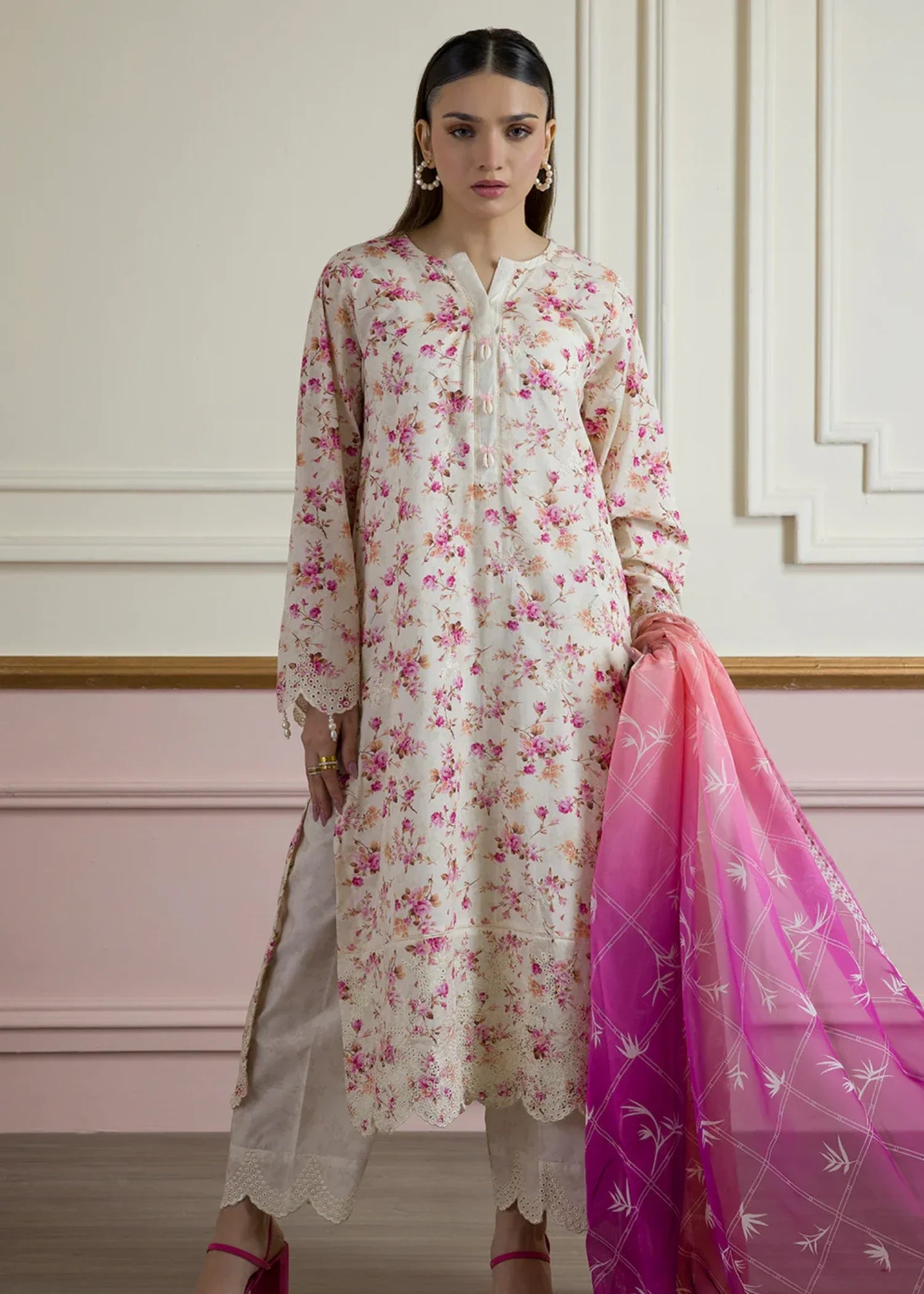 cambric Kurta Set in Cream