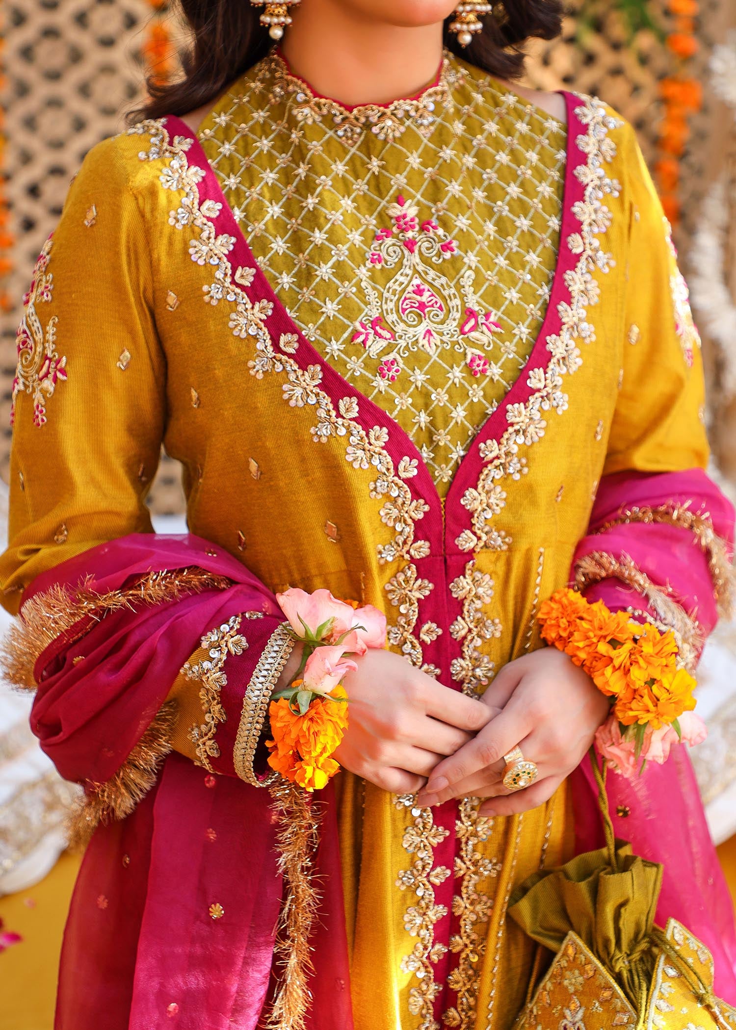 khaddi-silk Sharara in Yellow