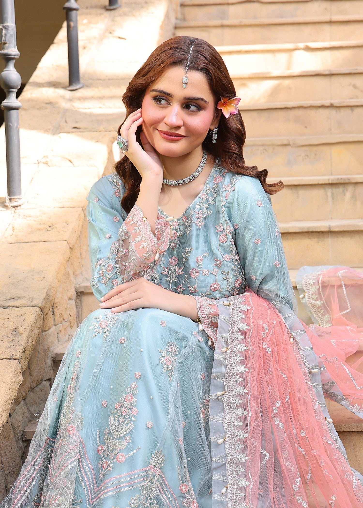 net Pishwas in Sky blue