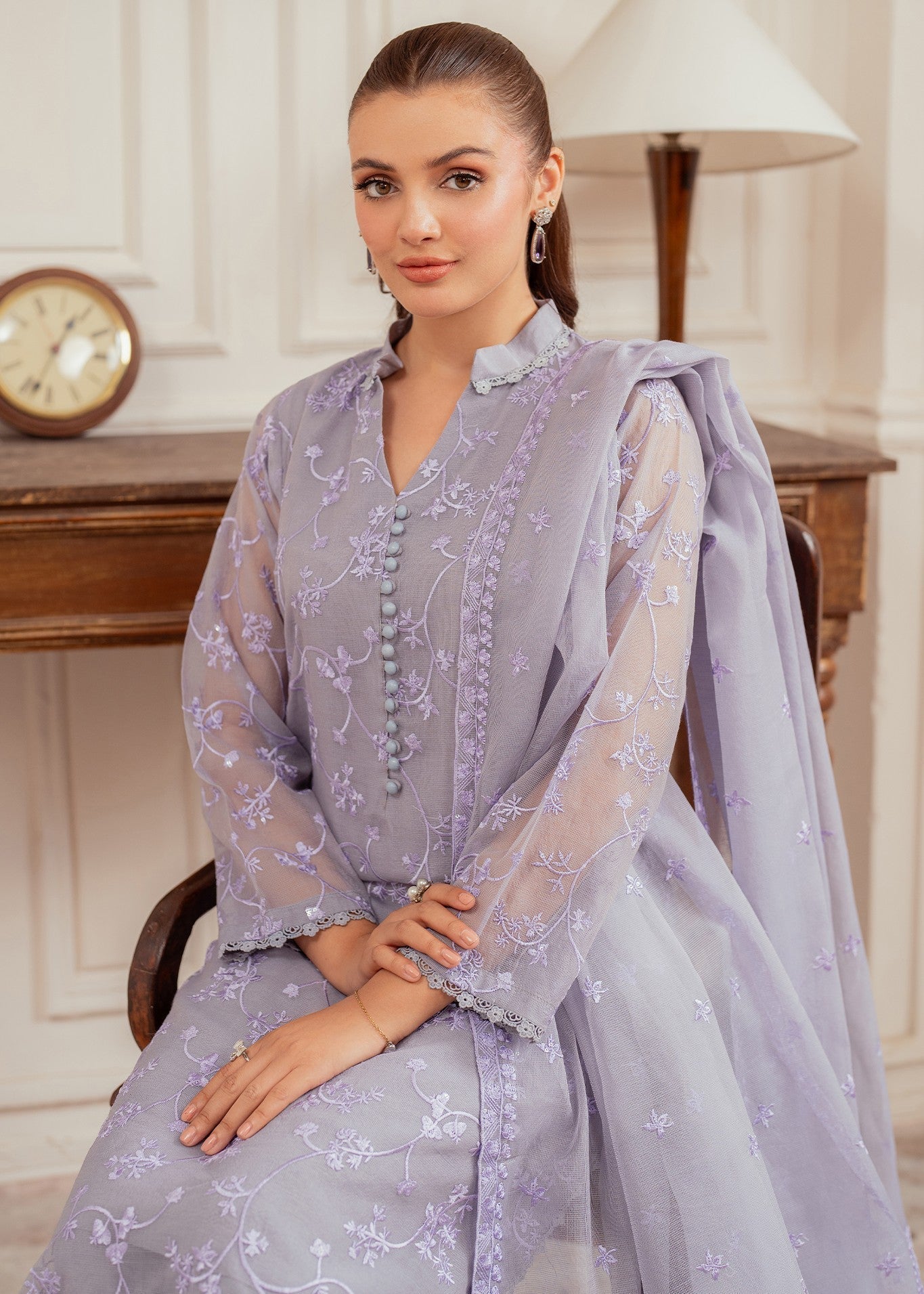 cotton net Kurta Set in Lilac