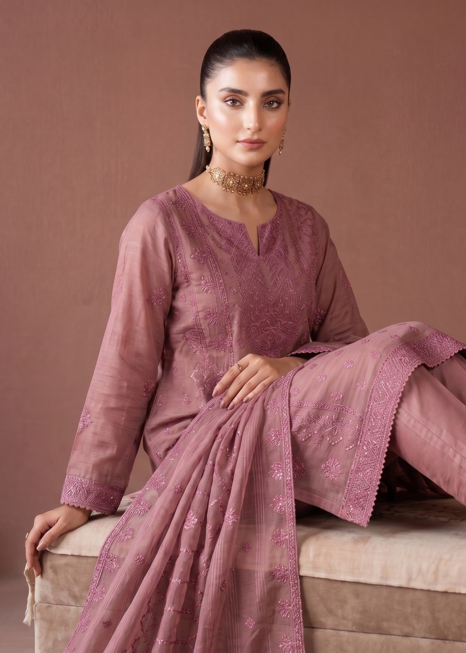 khaddi net Kurta Set in Petal pink