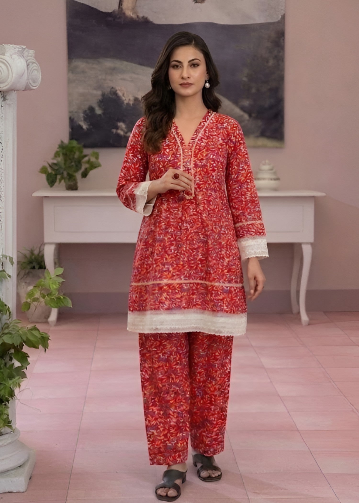 linen Short Frock in Red