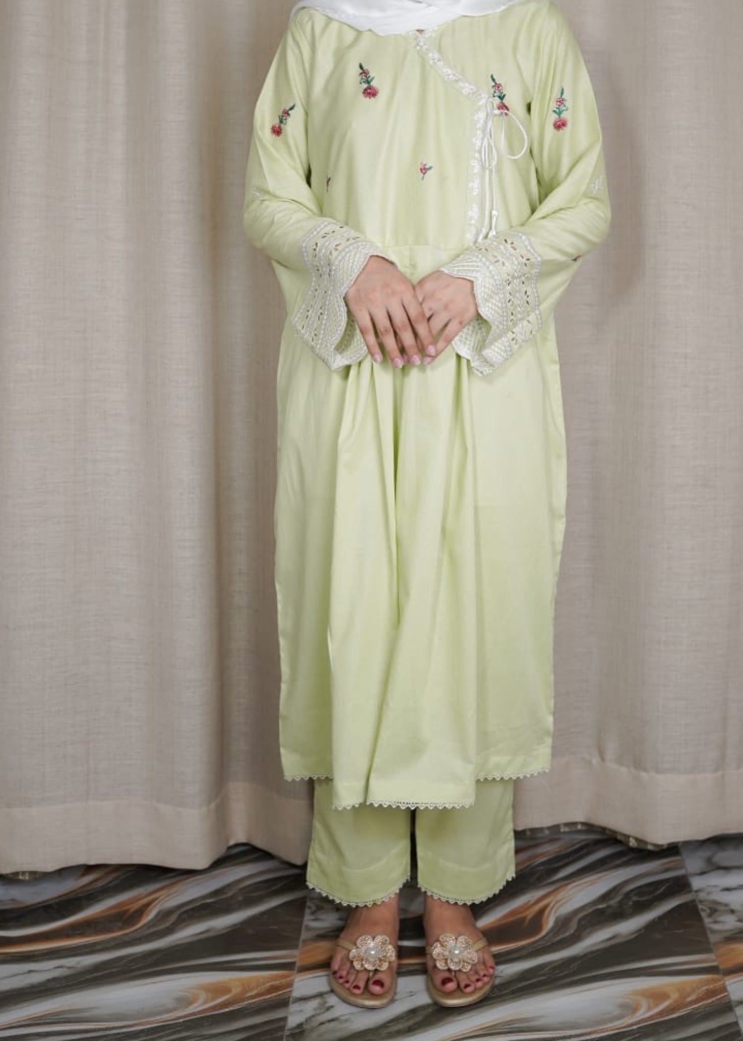 lawn Angrakha in Pistachio green