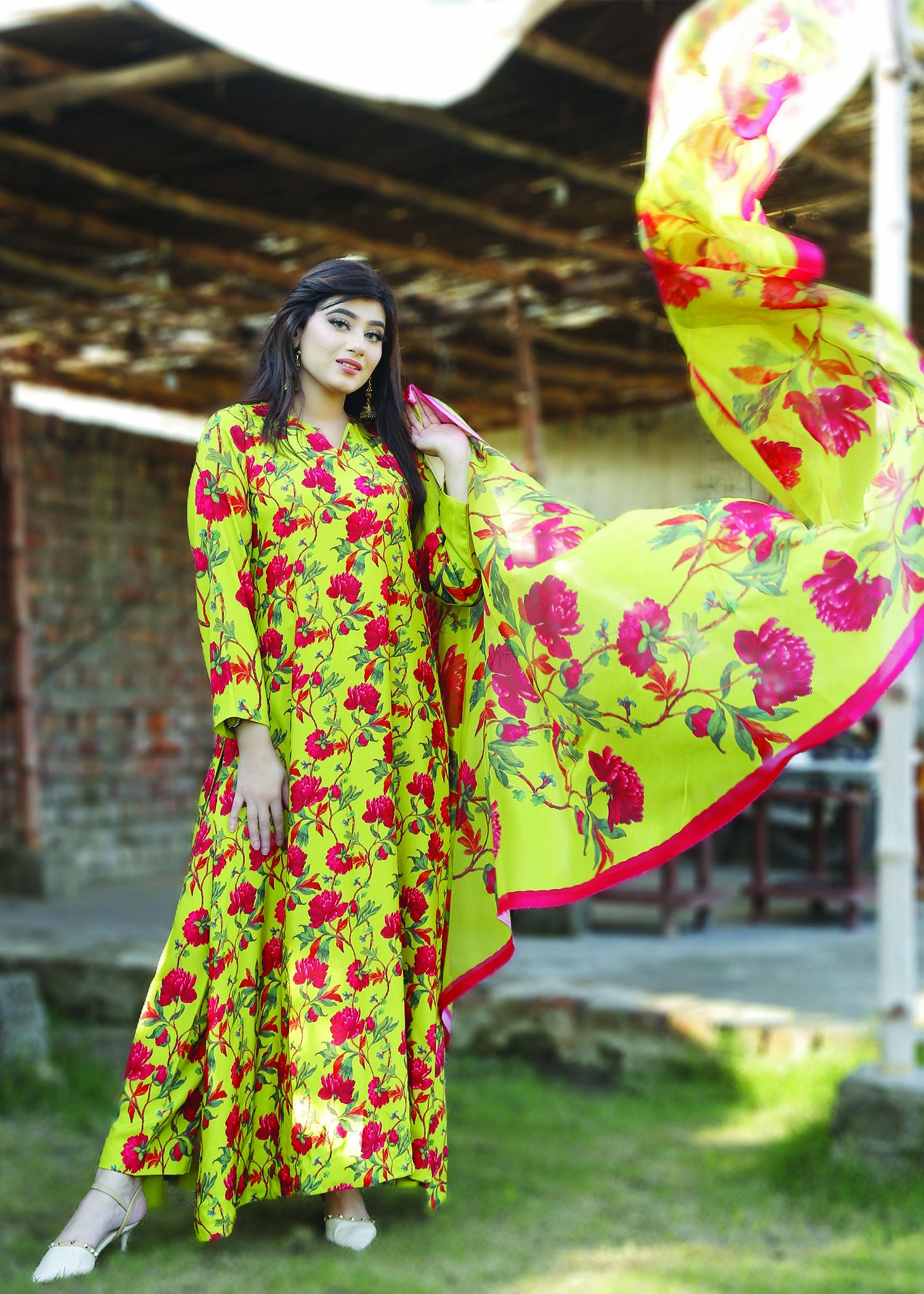 crepe Kurta Set in Pistachio green