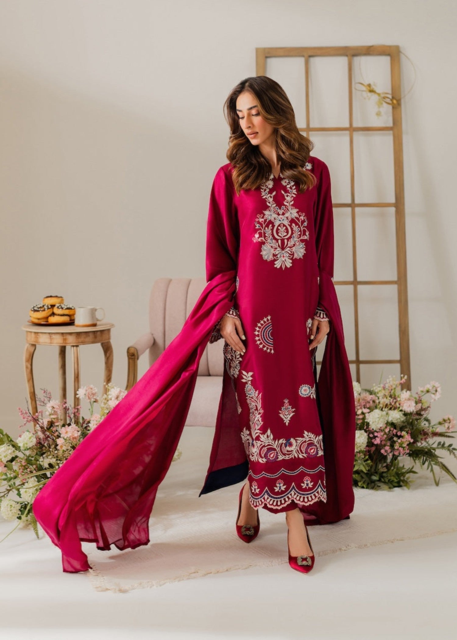 linen Kurta Set in Burgundy