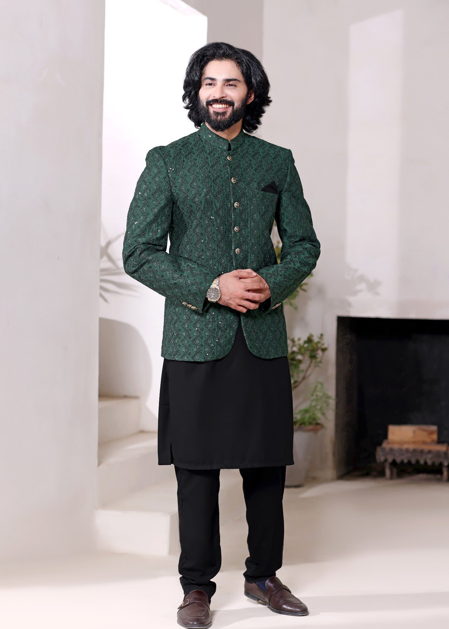 raw silk Prince Coat in Green