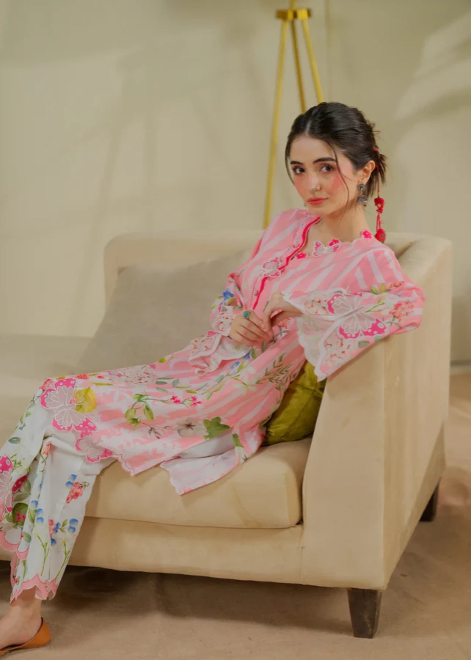cambric Kurta Set in Pink