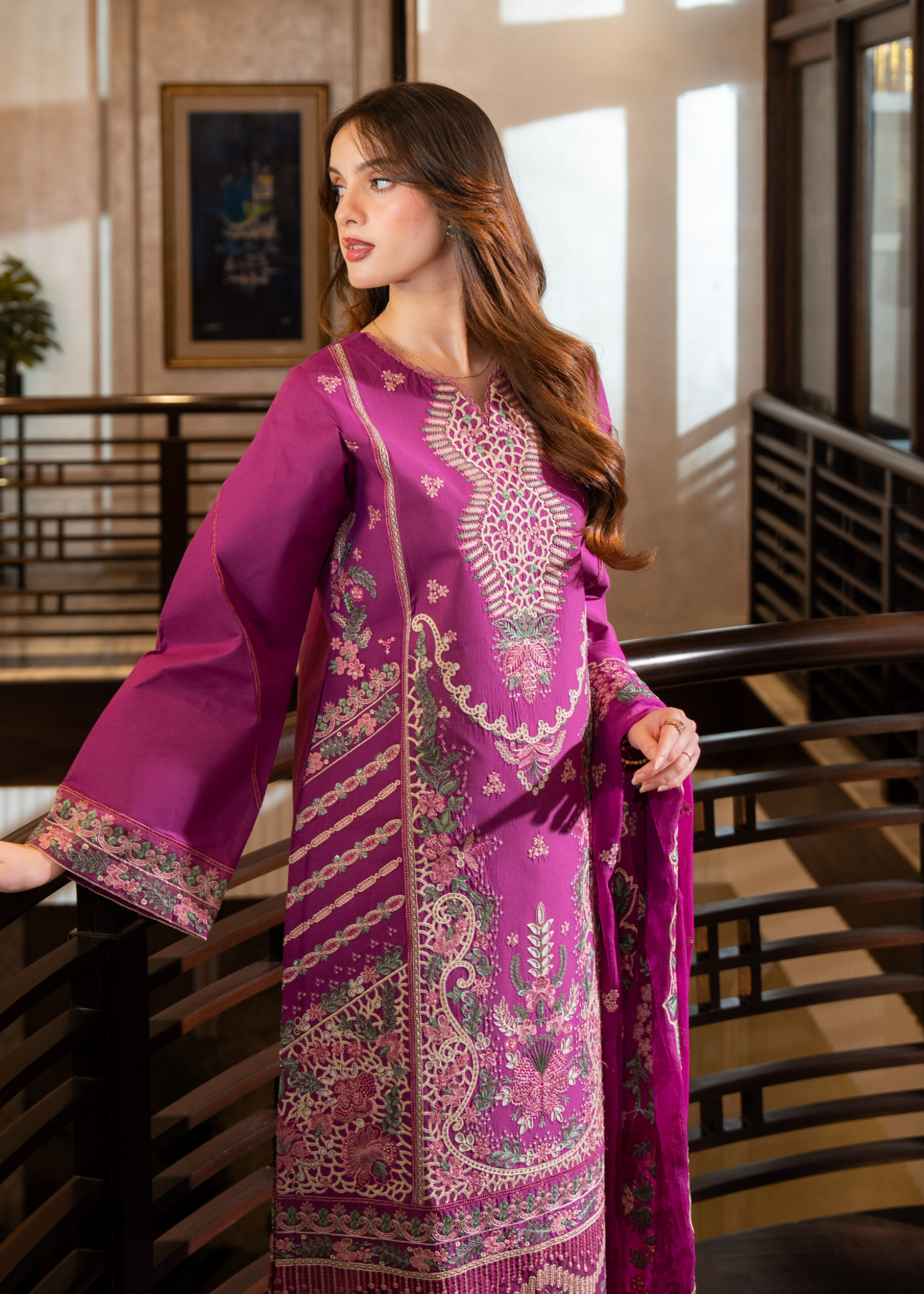 lawn Kurta Set in Magenta