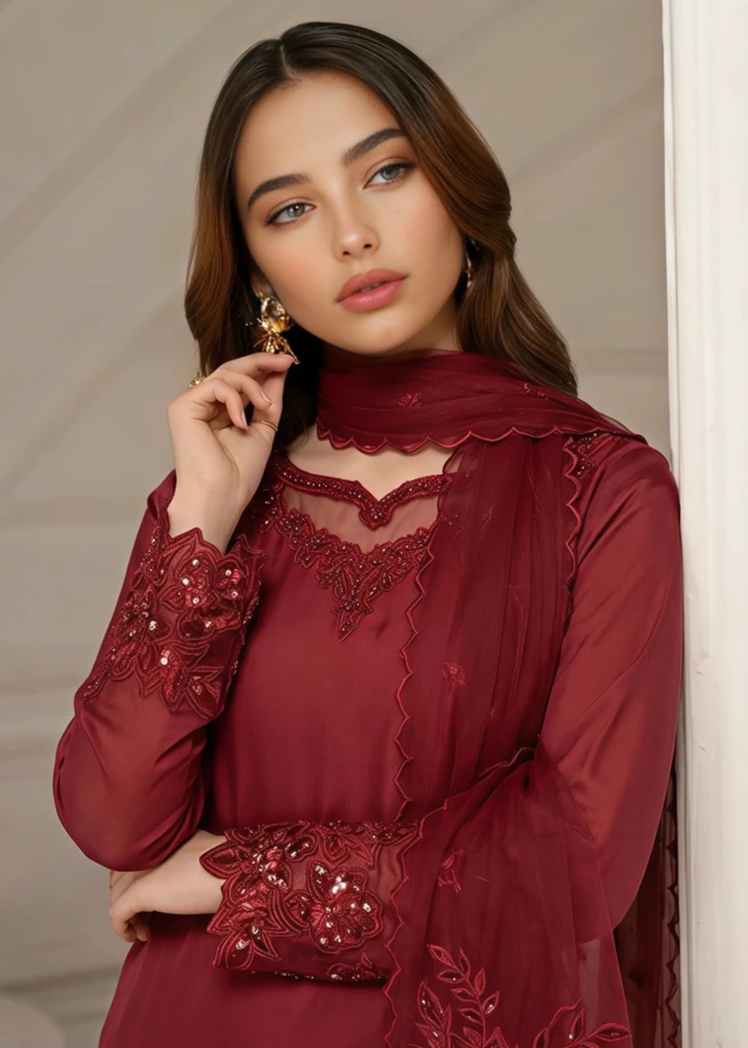silk Sharara in Maroon