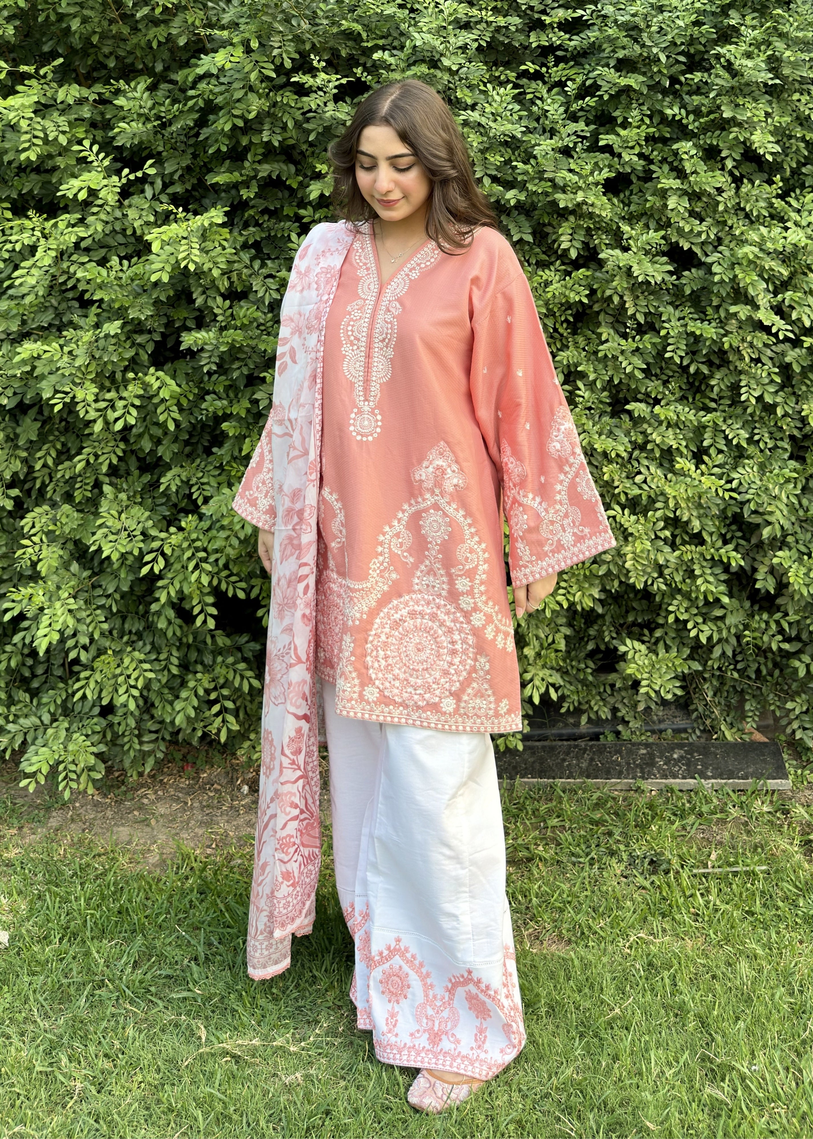 dobby crepe Kurta Set in Baby pink
