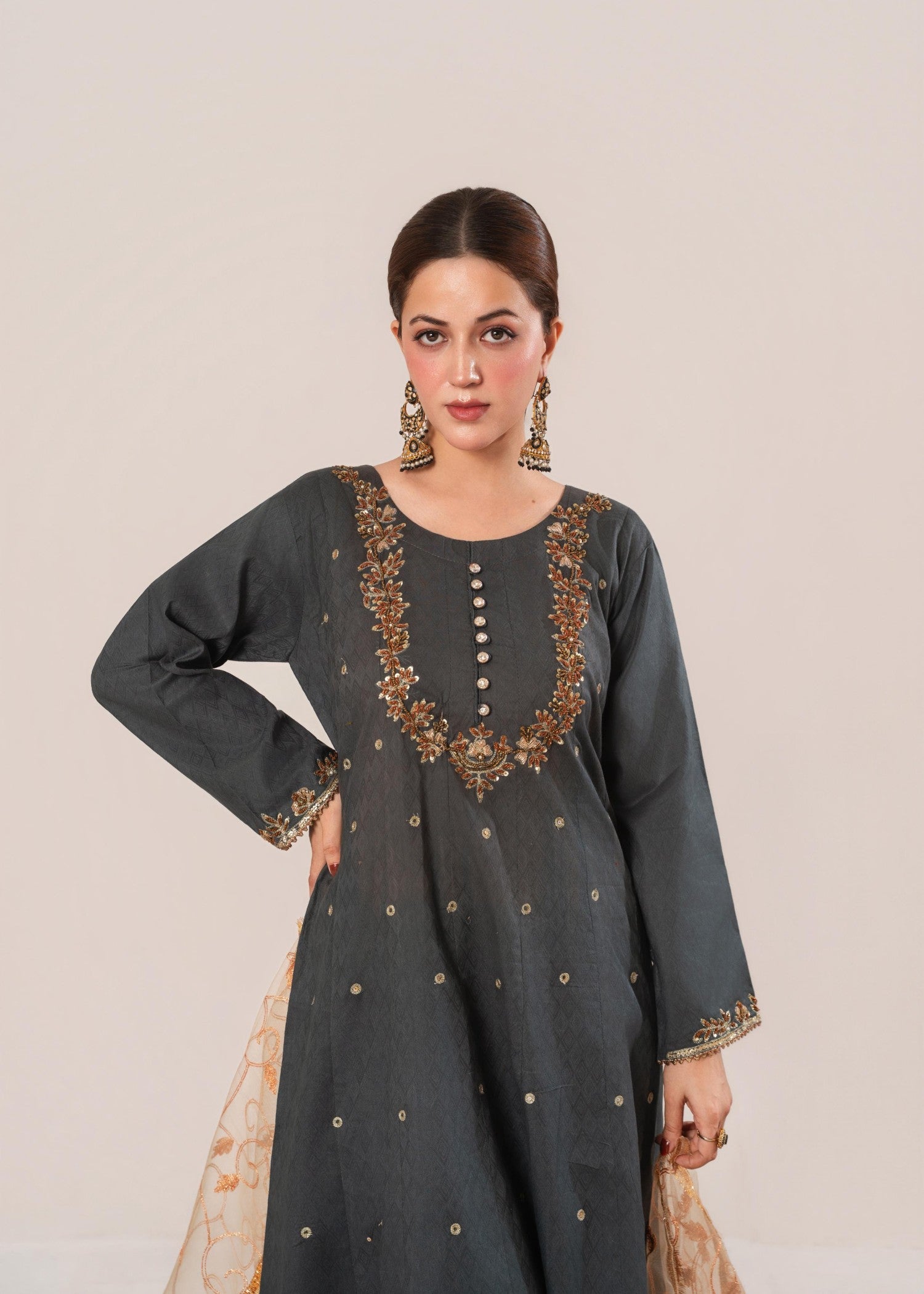 cotton Pishwas in Dark grey