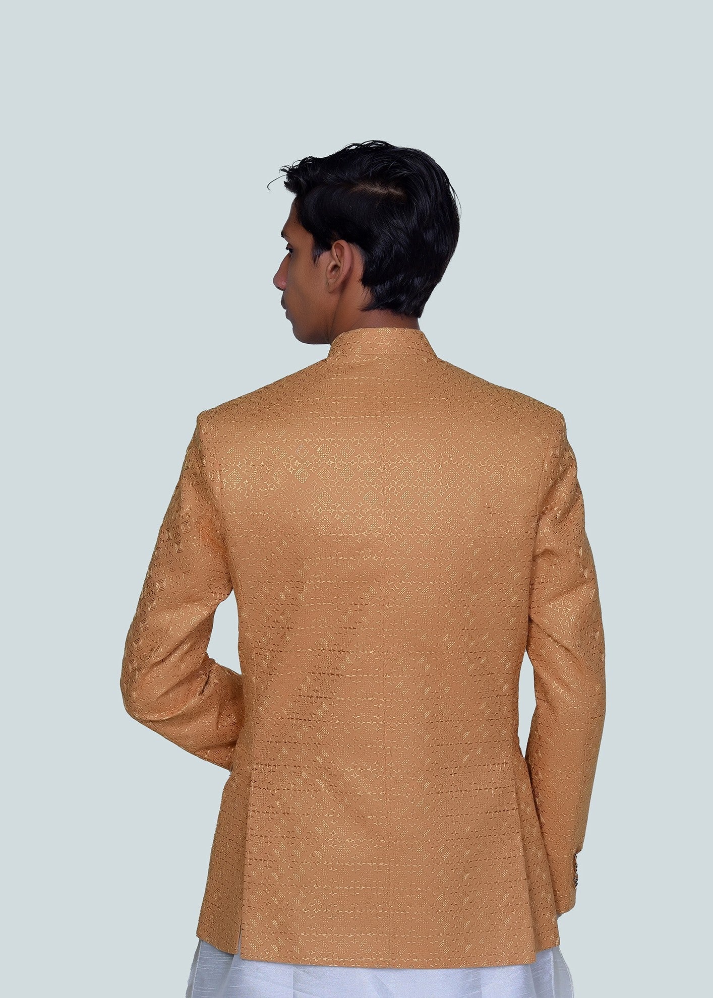 chikankari cotton Prince Coat in Mustard