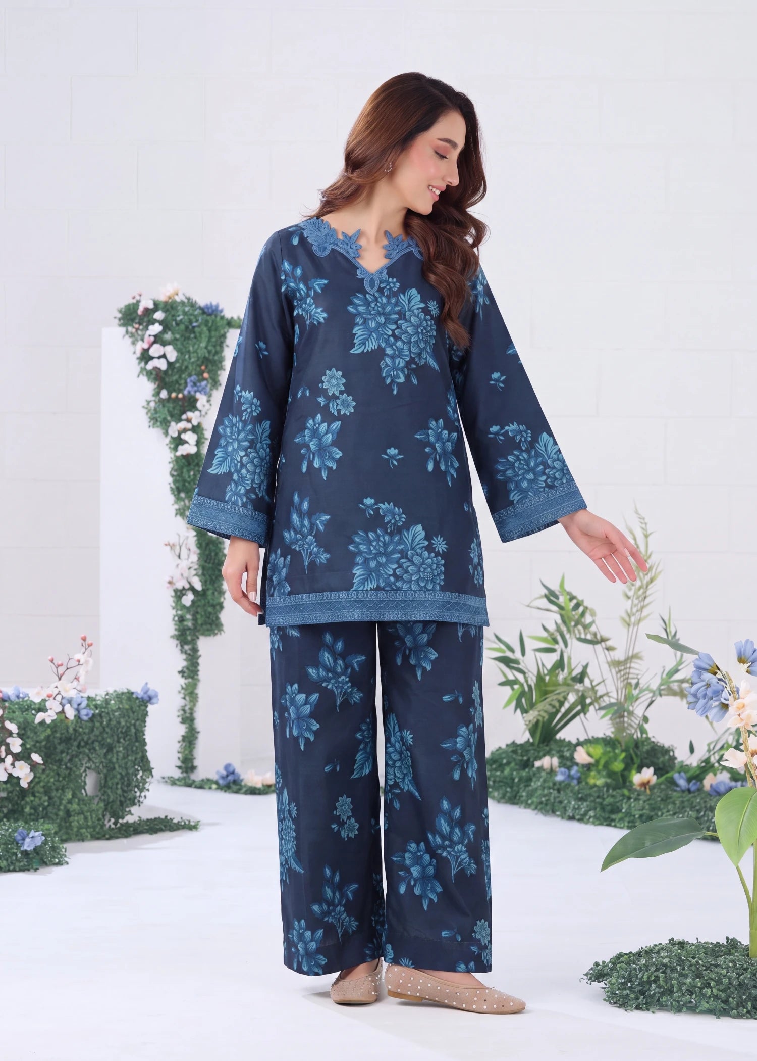 silk finish lawn Co Ord Sets in Yale blue