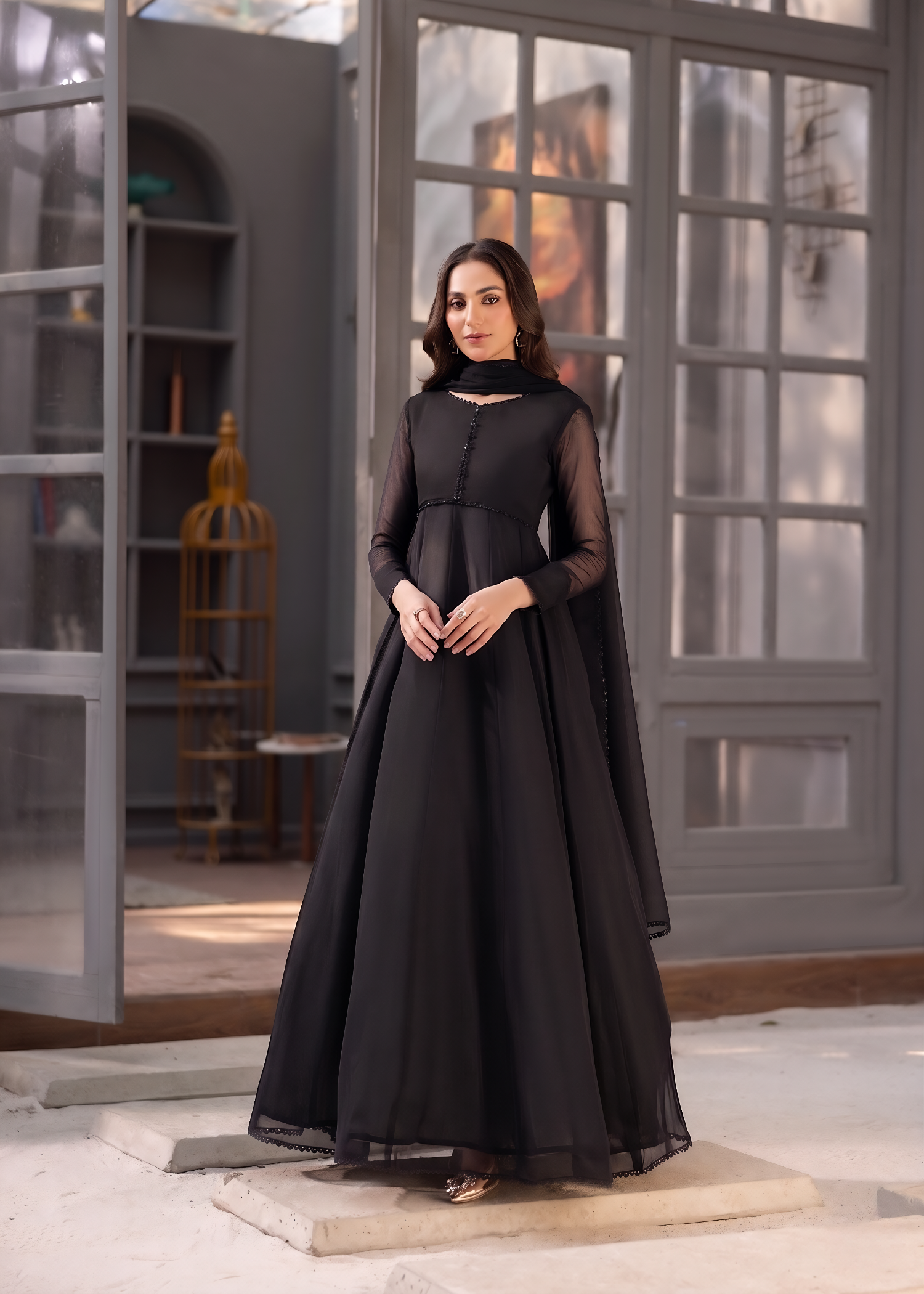 bemberg crinkle chiffon Maxi in Black
