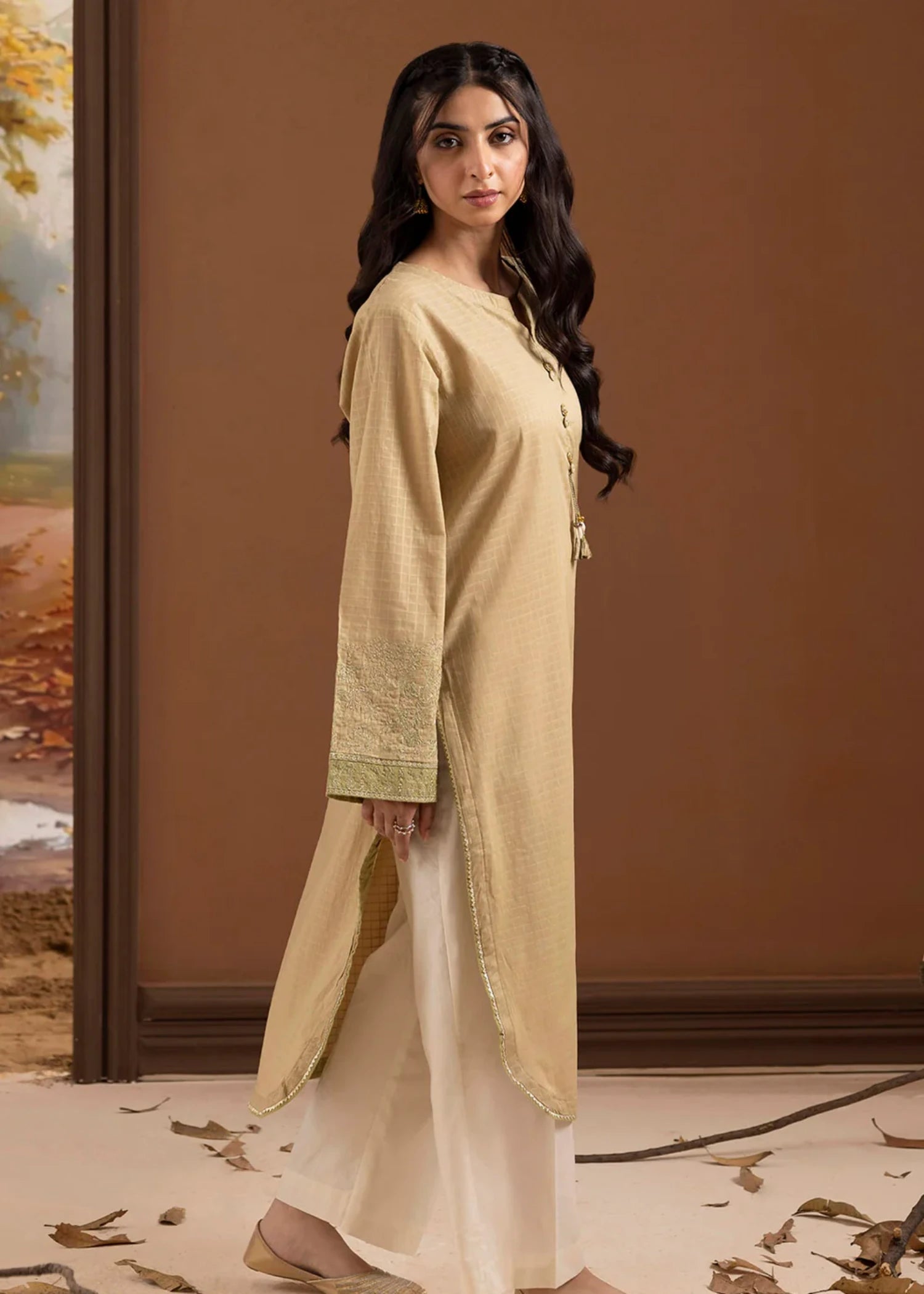 lawn Kurti in Mustard