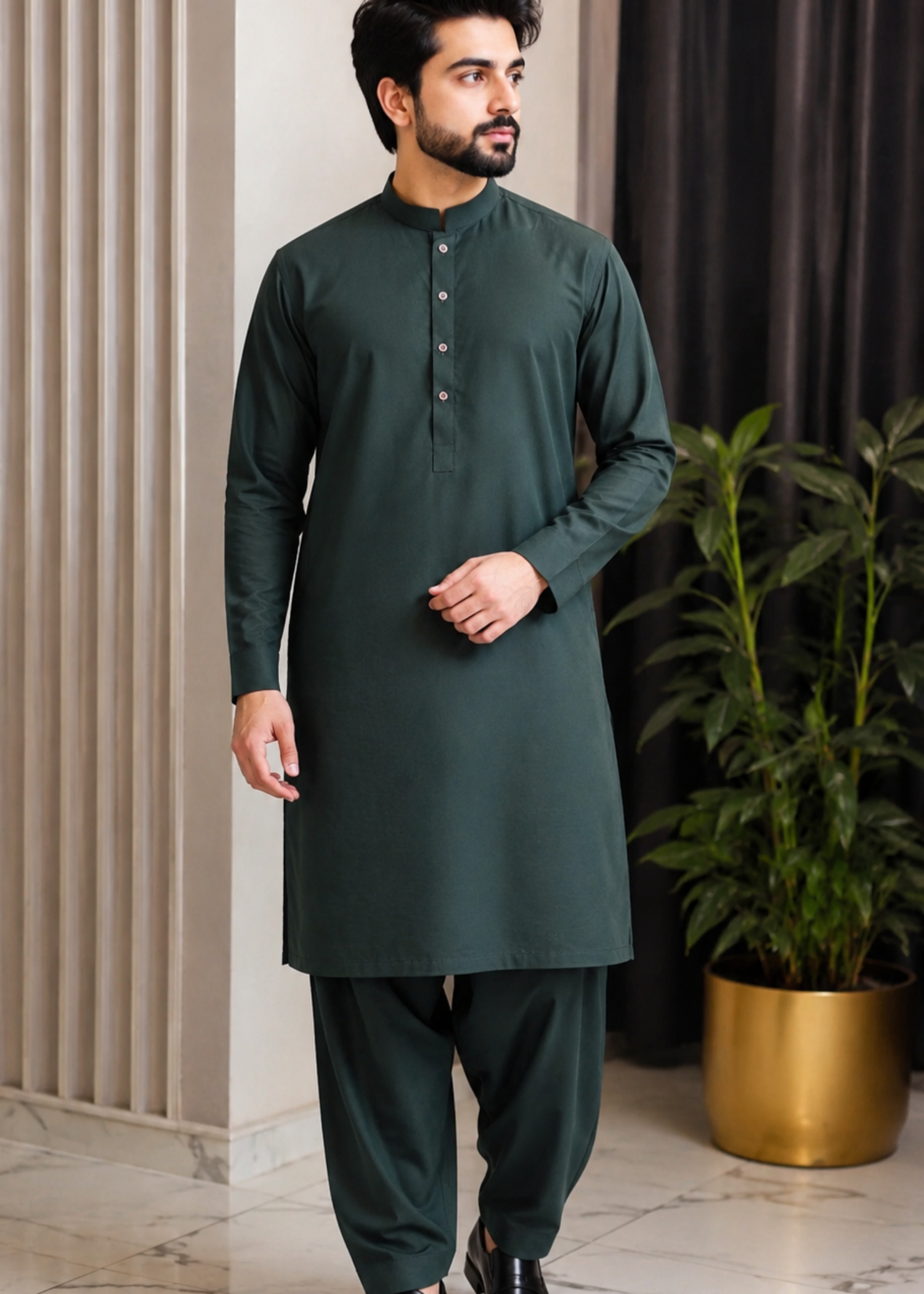 cotton Shalwar Kameez in Dark green by Noor E Zehra.Store