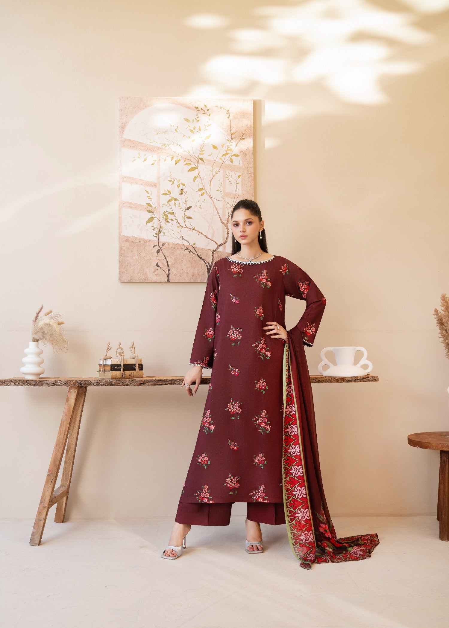 silk grip Kurta Set in Blood red, salmon pink, carnation pink