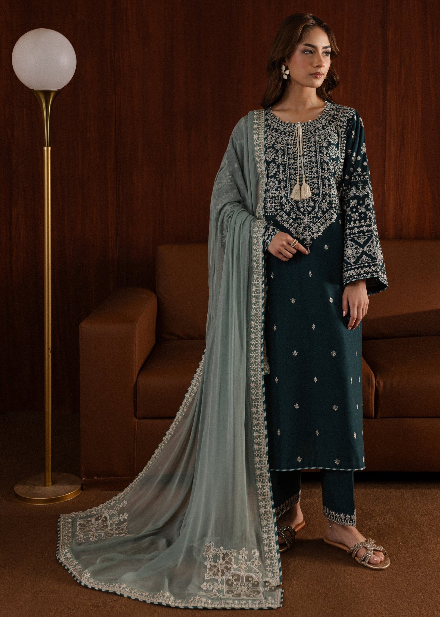 linen Kurta Set in Teal, sea green