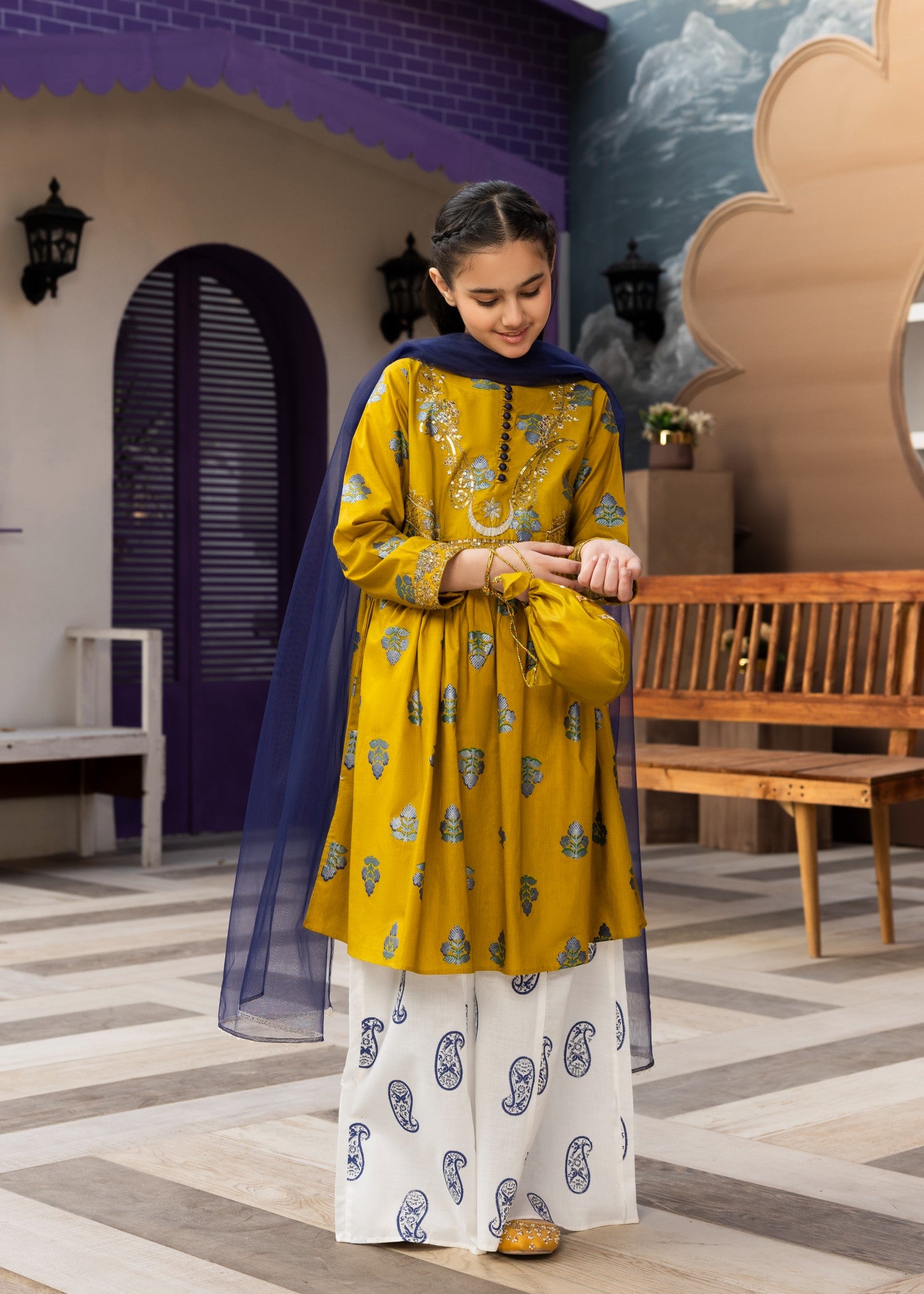 lawn cotton Sharara in Mustard