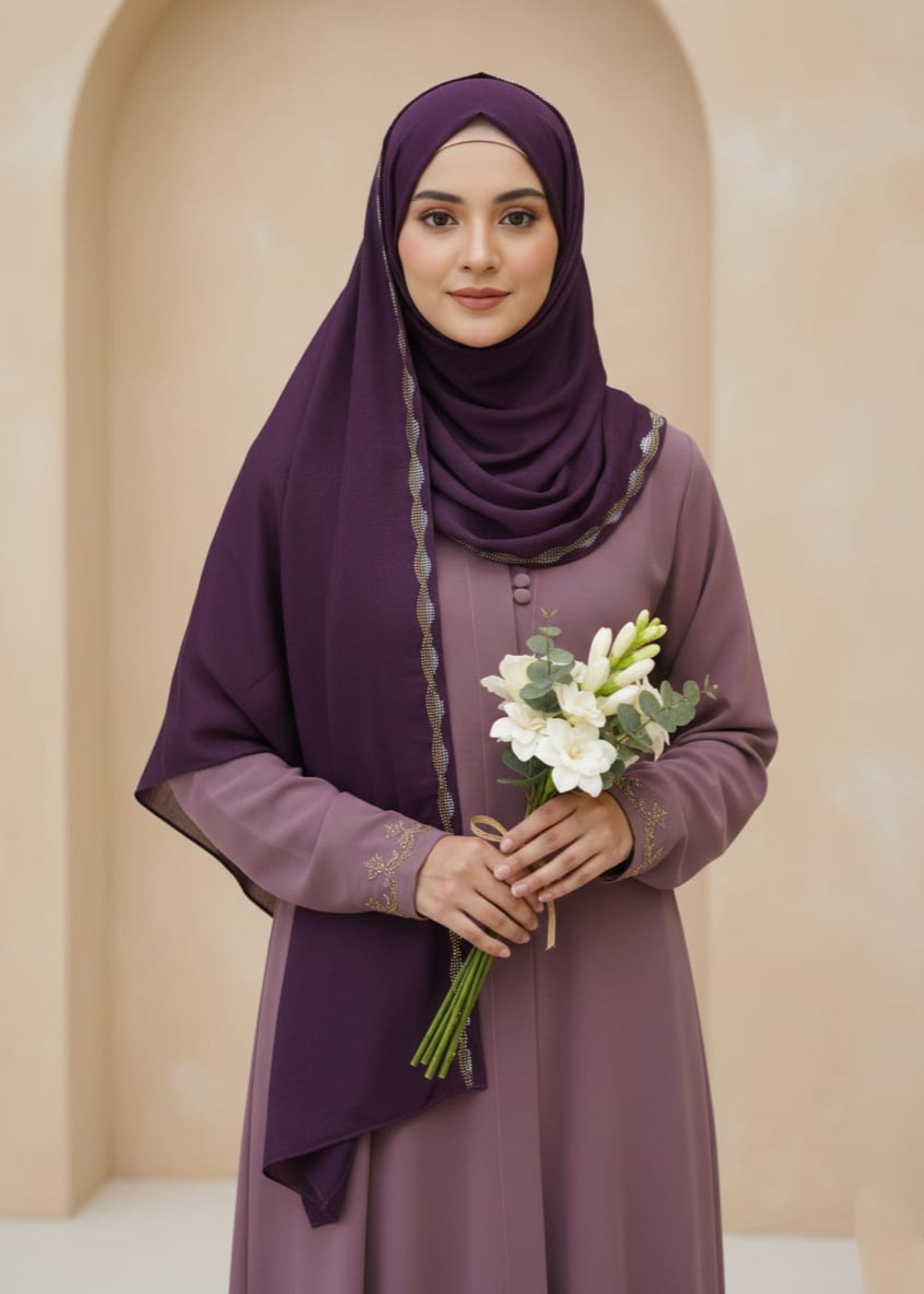 crushed velvet Hijab in Purple
