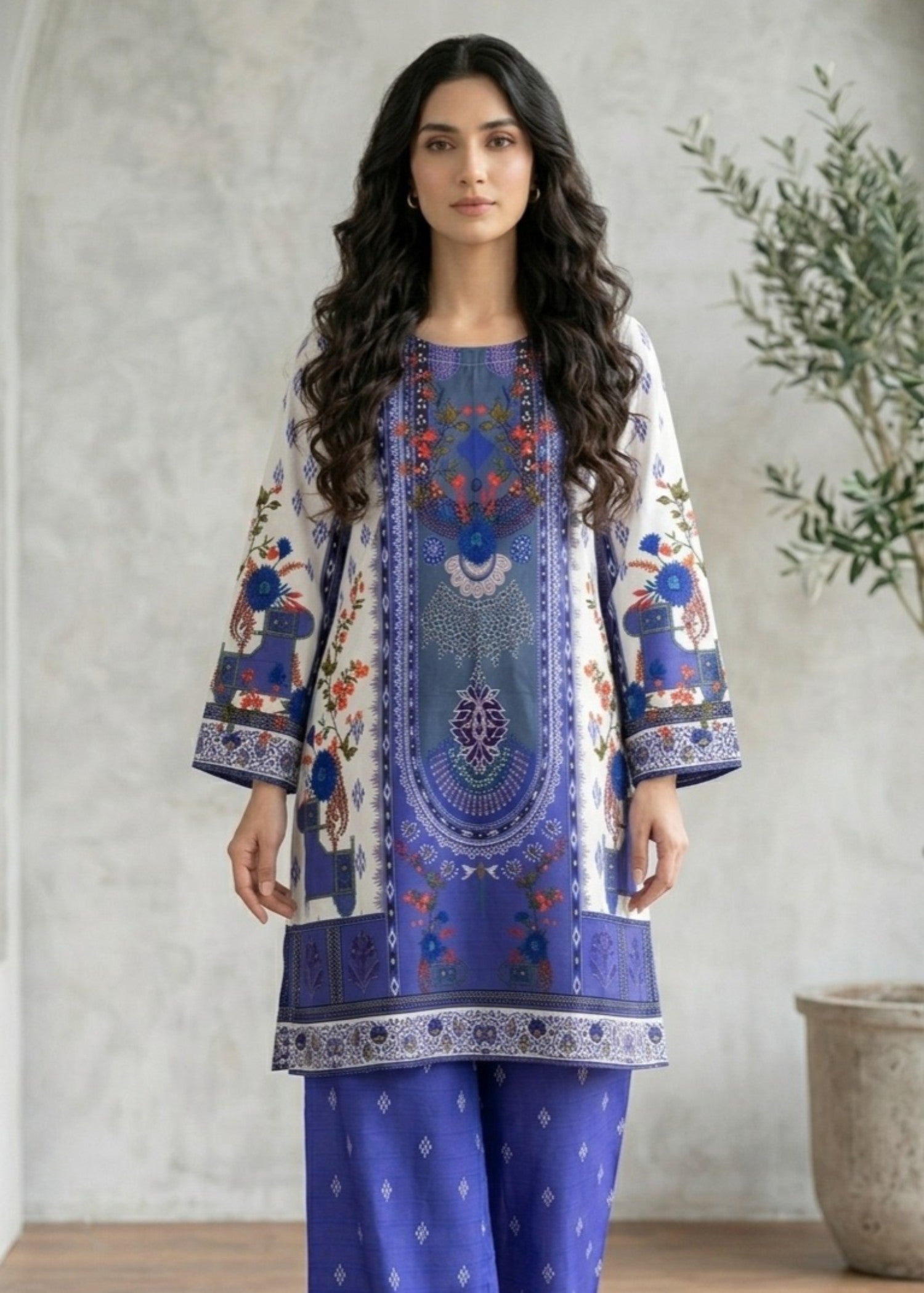 silk grip Kurta Set in Sapphire blue, white