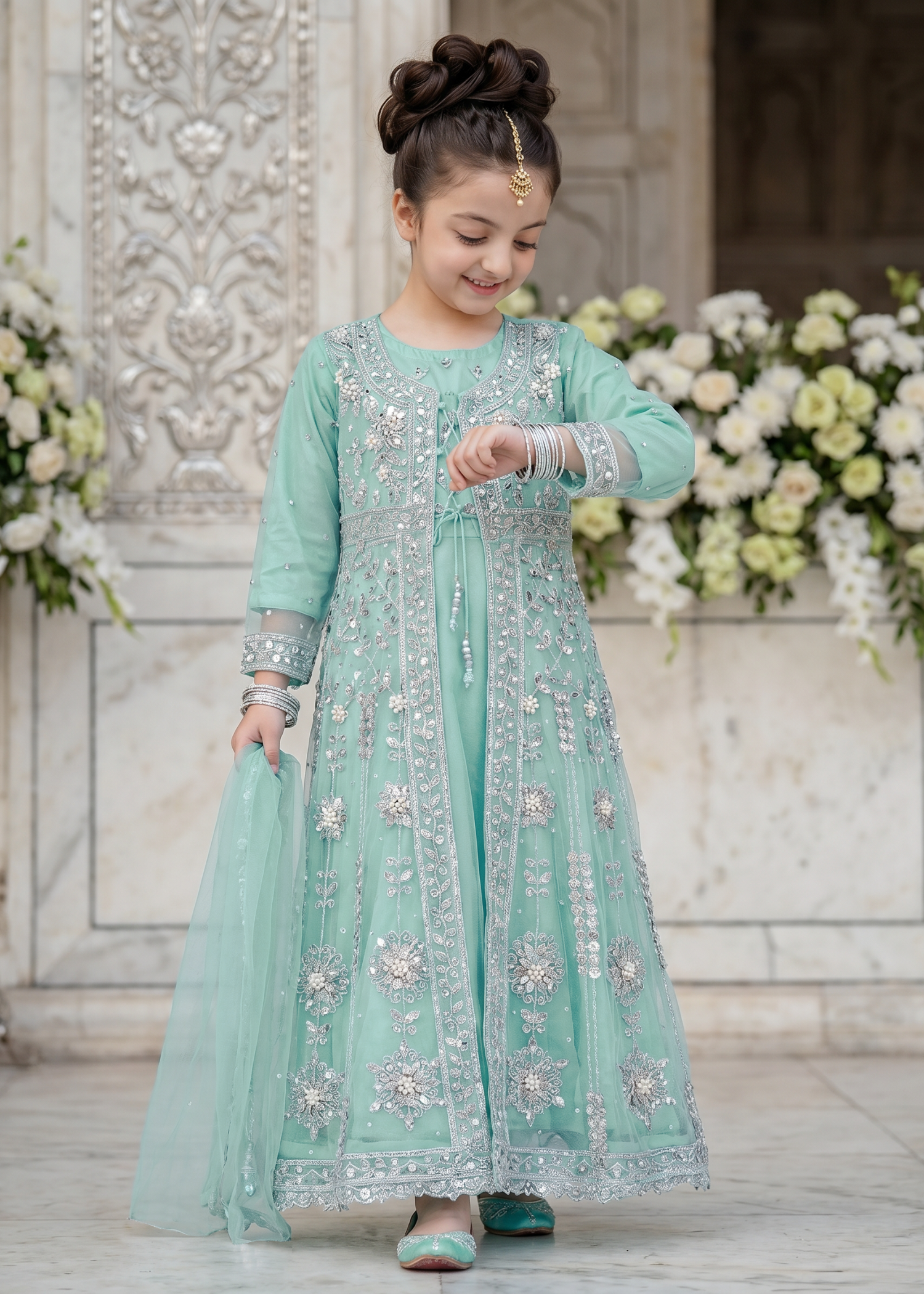 net Gown in Aquamarine