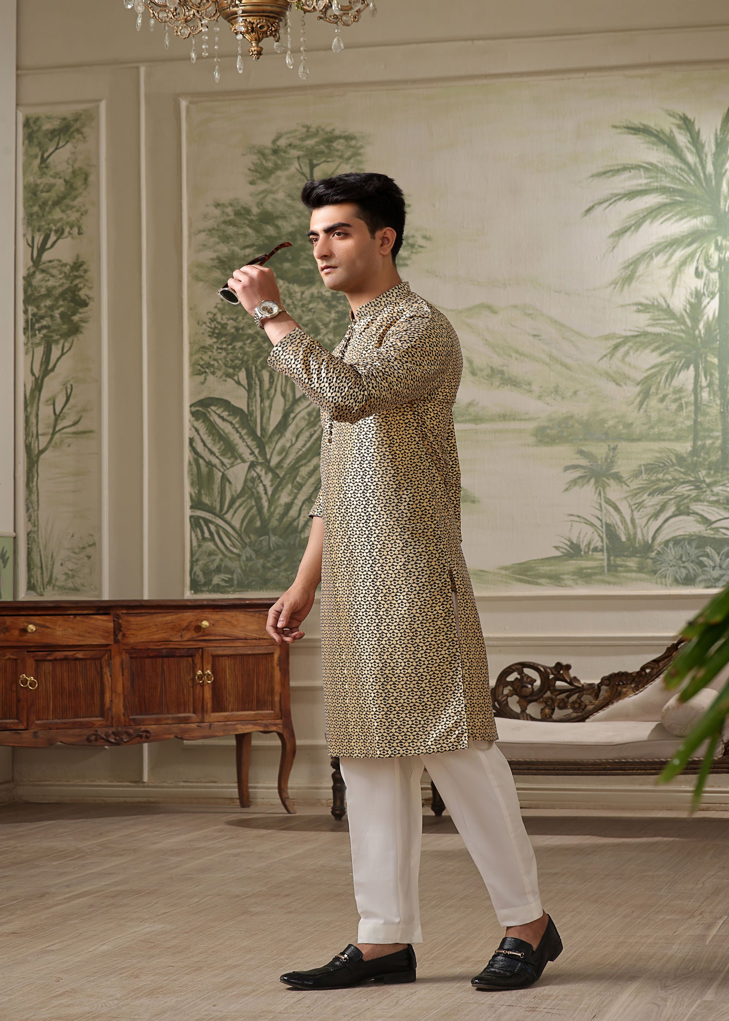 banarsi silk Kurta in Gold