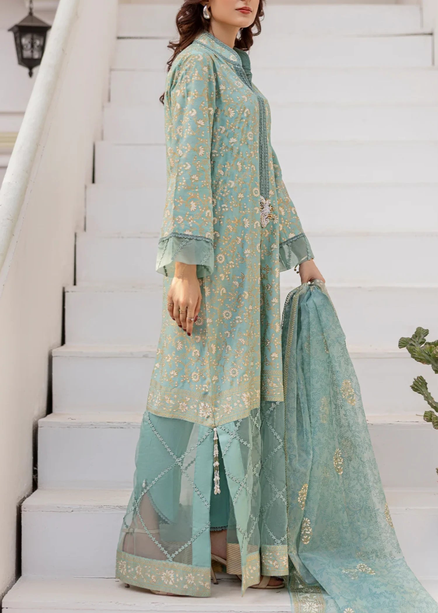 raw silk Unstitched in Pastel green