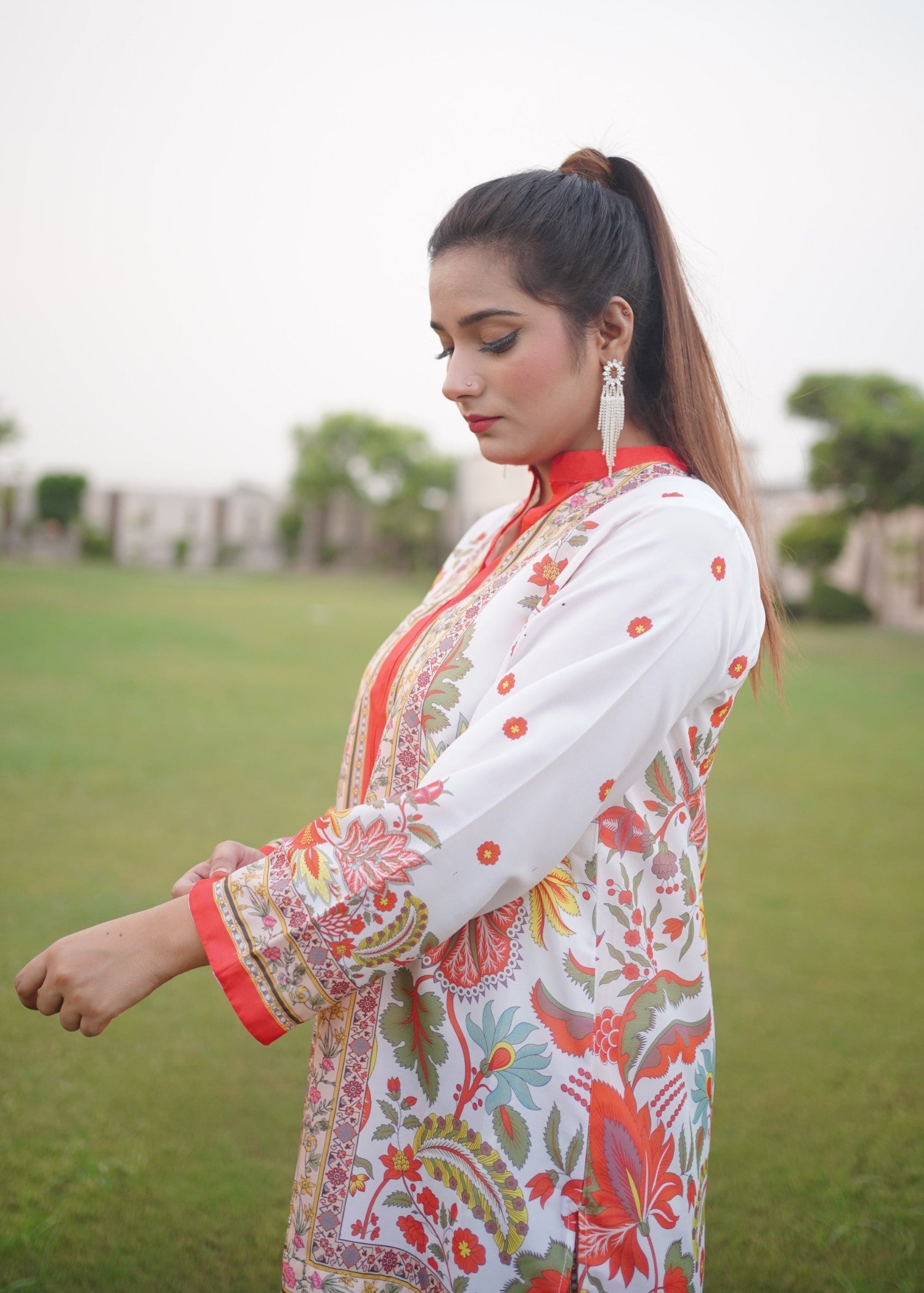 swiss lawn Co ord Sets in Pearl white